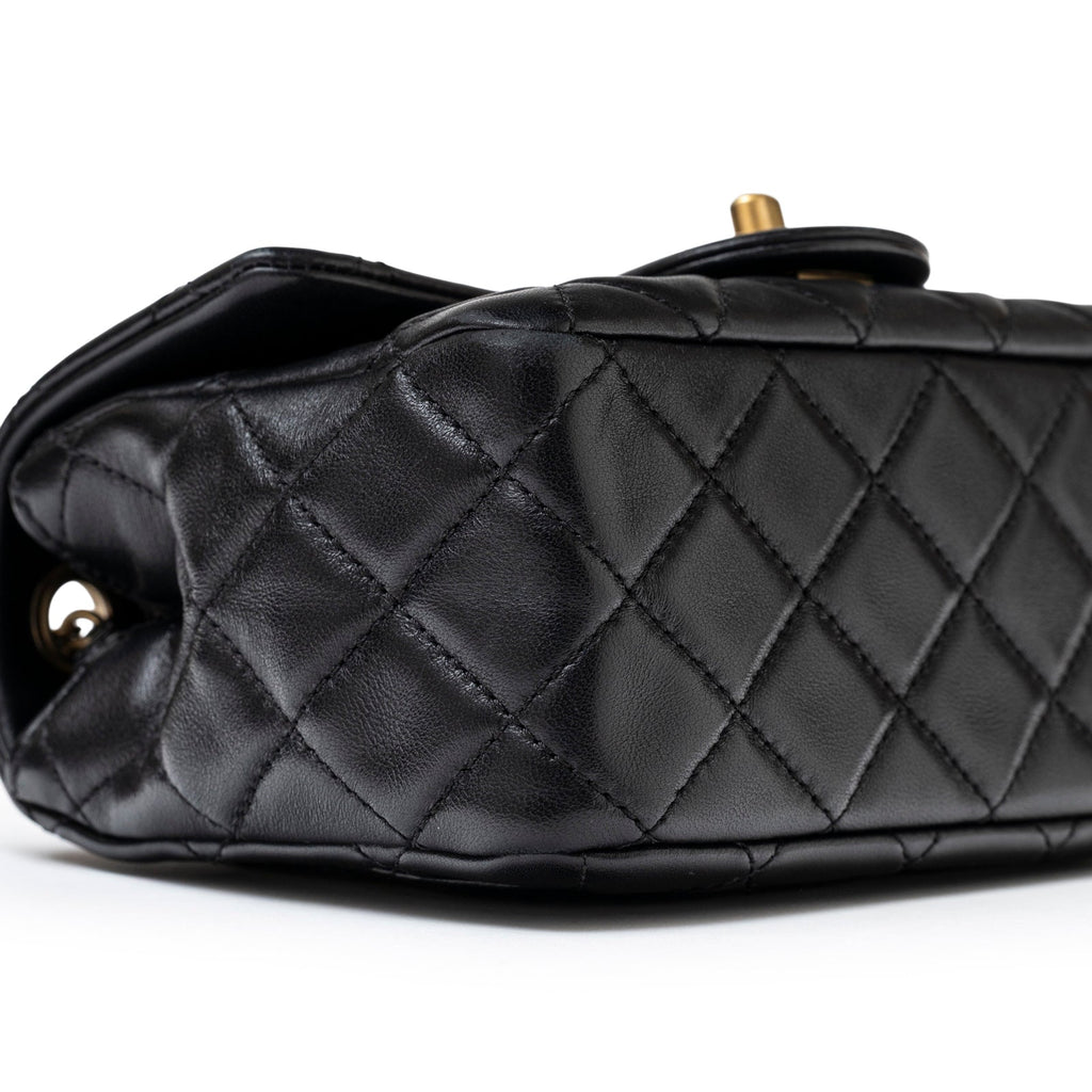 Chanel Mini Square Pearl Crush Flap Bag Black Lambskin Aged Brushed Gold Hardware
