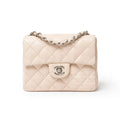 Chanel Mini Square Single Flap Lambskin Beige Silver Hardware