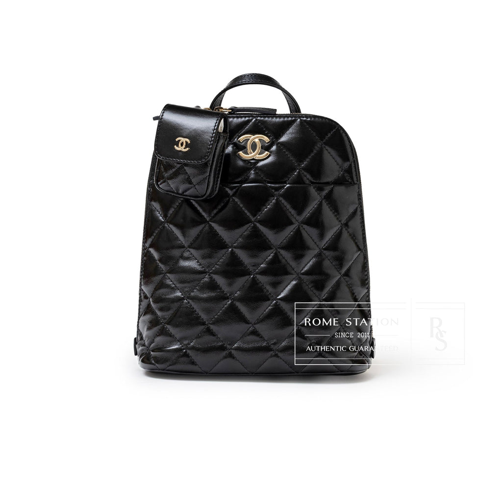 Chanel My Pocket Backpack Black Shiny Calfskin Gold Hardware