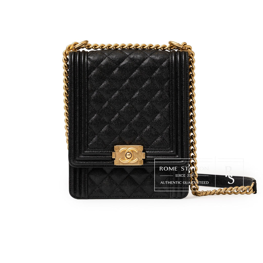 Chanel North South Boy Bag Black Caviar Brushed Gold Hardware