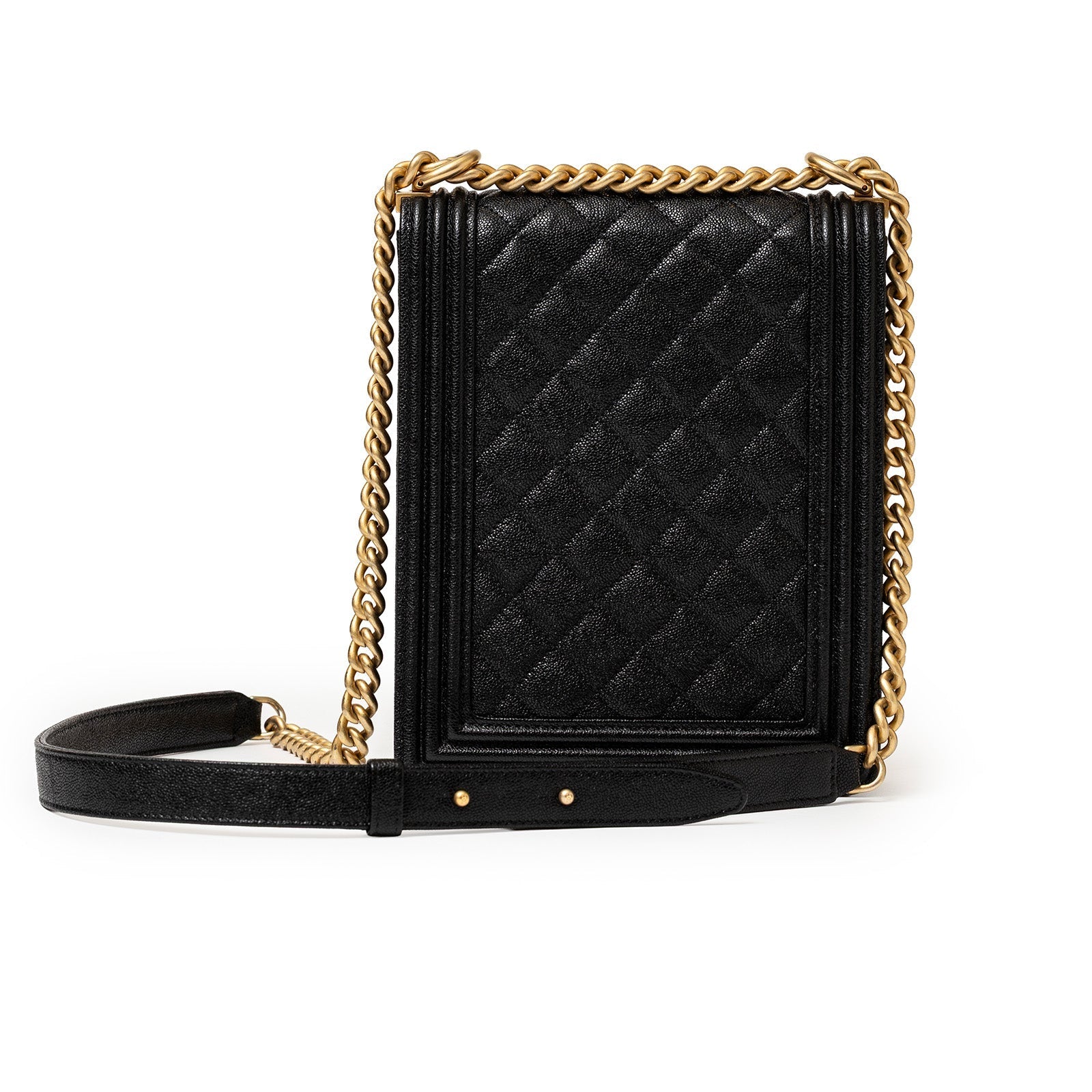 Chanel North South Boy Bag Black Caviar Brushed Gold Hardware