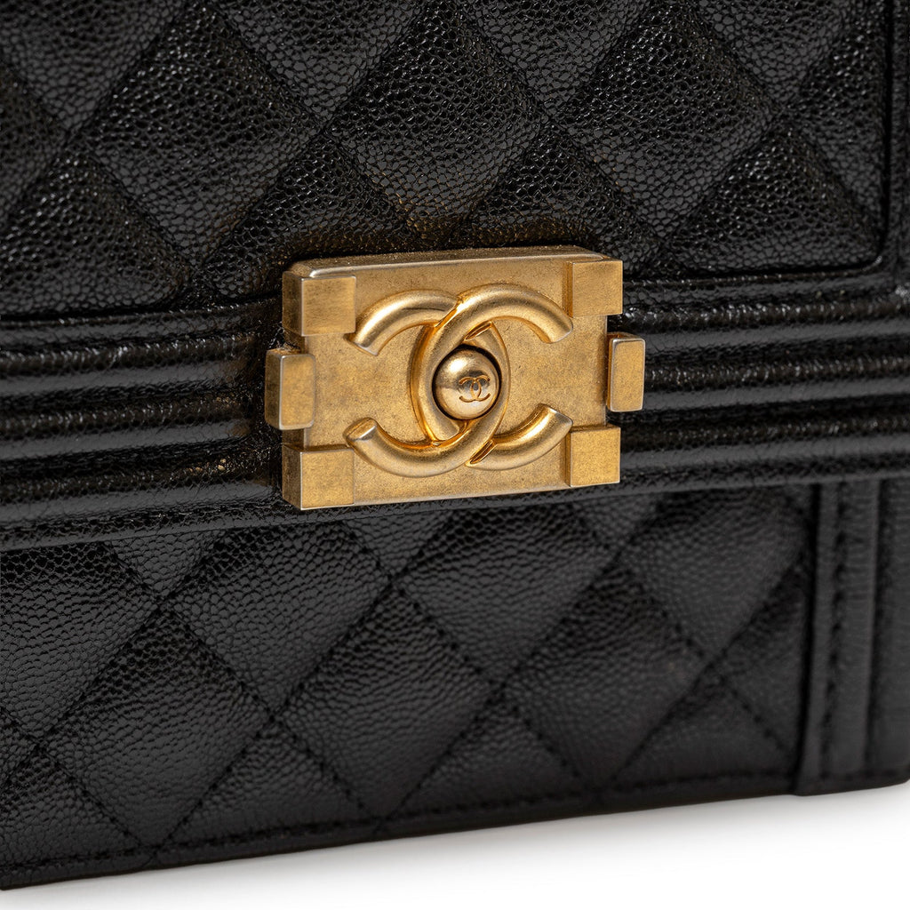 Chanel North South Boy Bag Black Caviar Brushed Gold Hardware