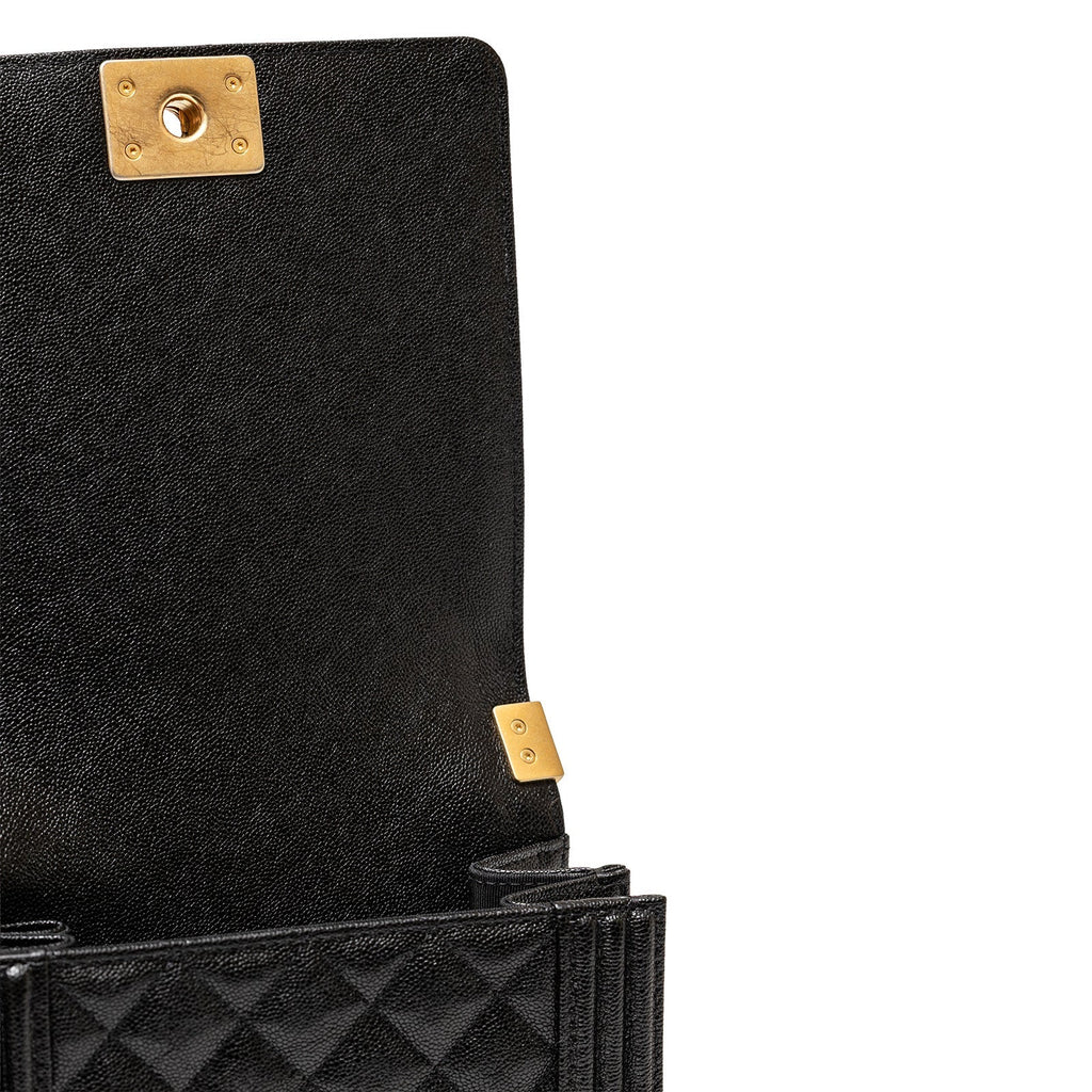 Chanel North South Boy Bag Black Caviar Brushed Gold Hardware