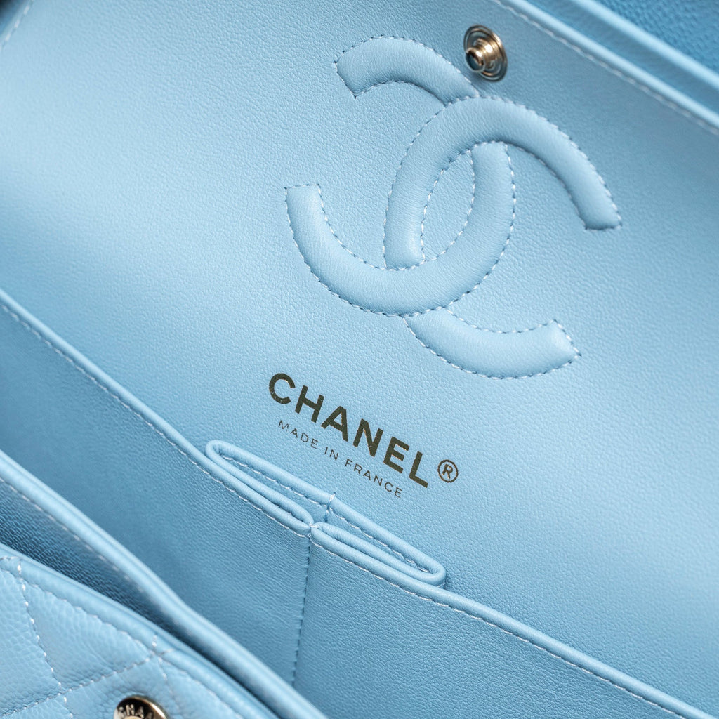 Chanel Small Classic Flap Bag Blue Caviar Light Gold Hardware