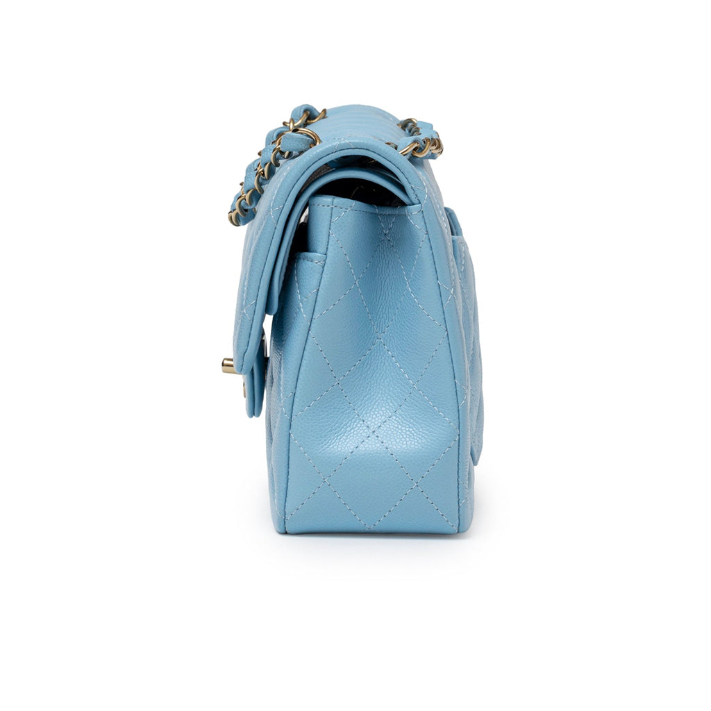 Chanel Small Classic Flap Bag Blue Caviar Light Gold Hardware