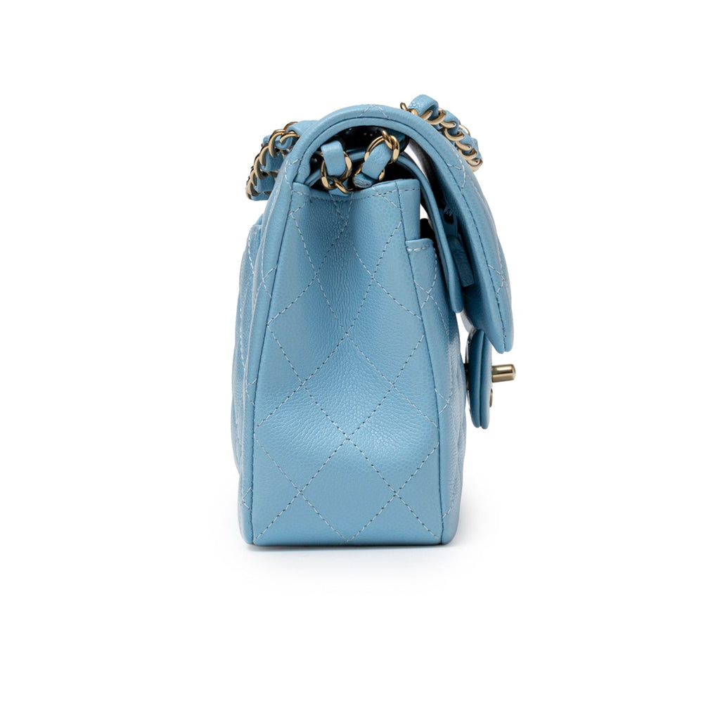 Chanel Small Classic Flap Bag Blue Caviar Light Gold Hardware