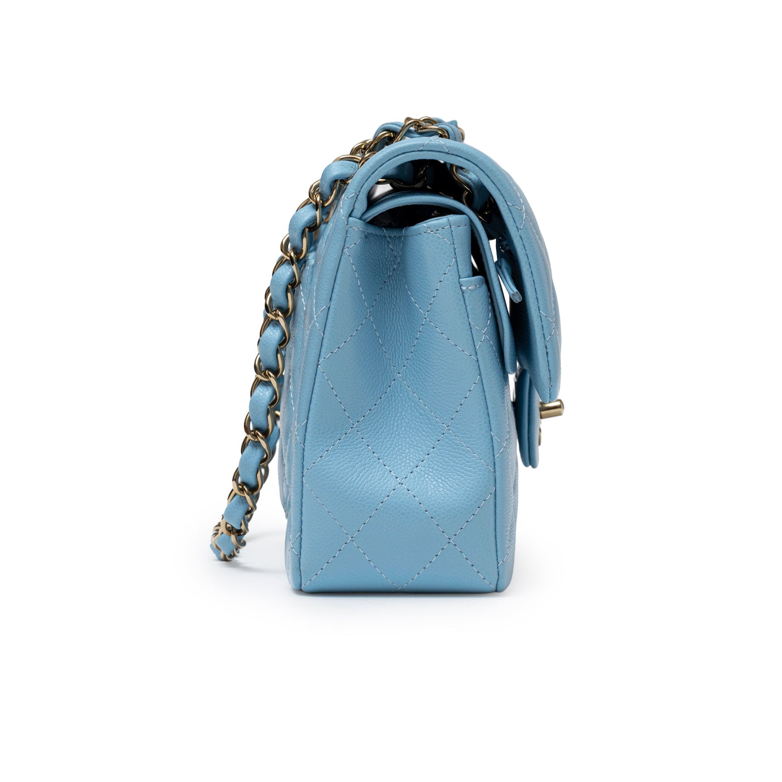 Chanel Small Classic Flap Bag Blue Caviar Light Gold Hardware