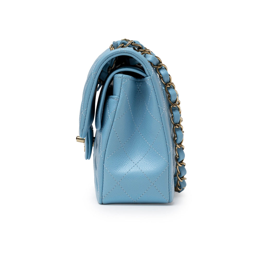 Chanel Small Classic Flap Bag Blue Caviar Light Gold Hardware