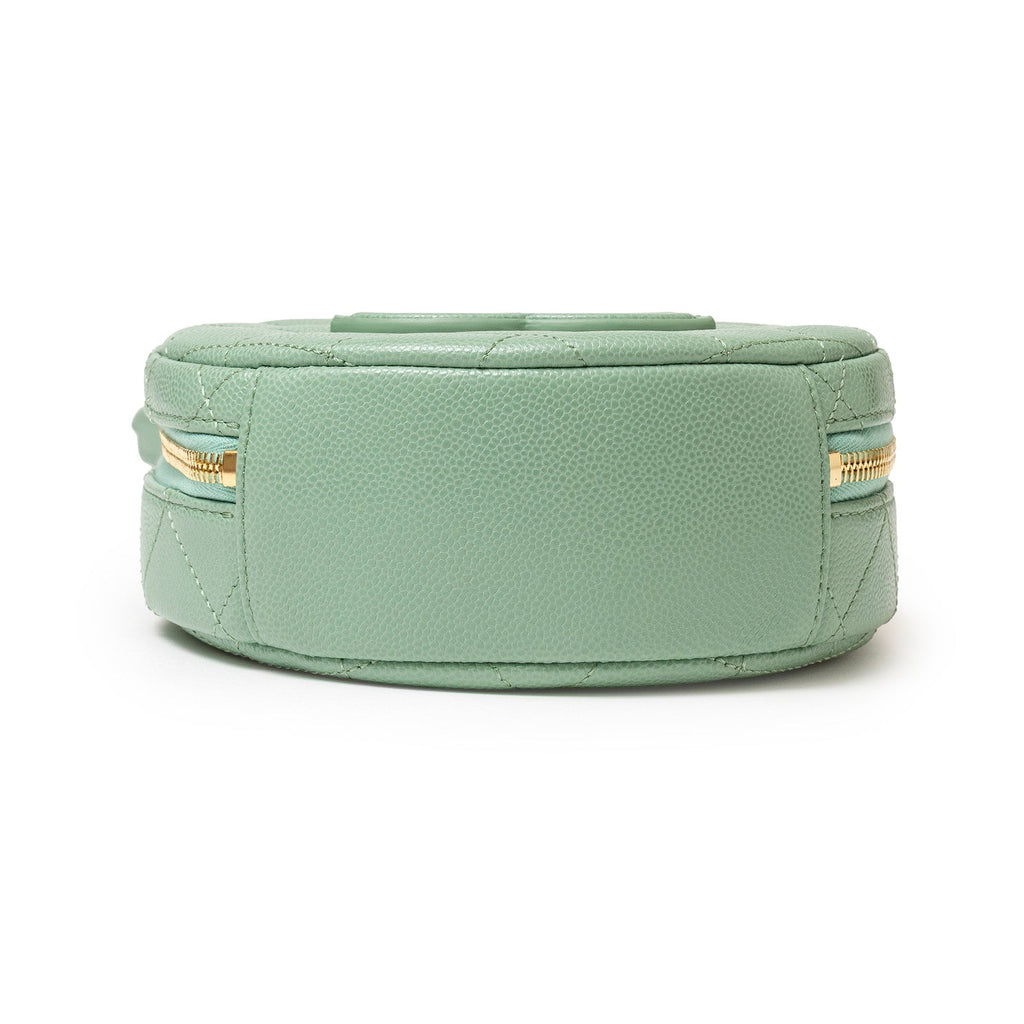Chanel Top Handle Round Vanity Quilted Caviar Green Gold Hardware