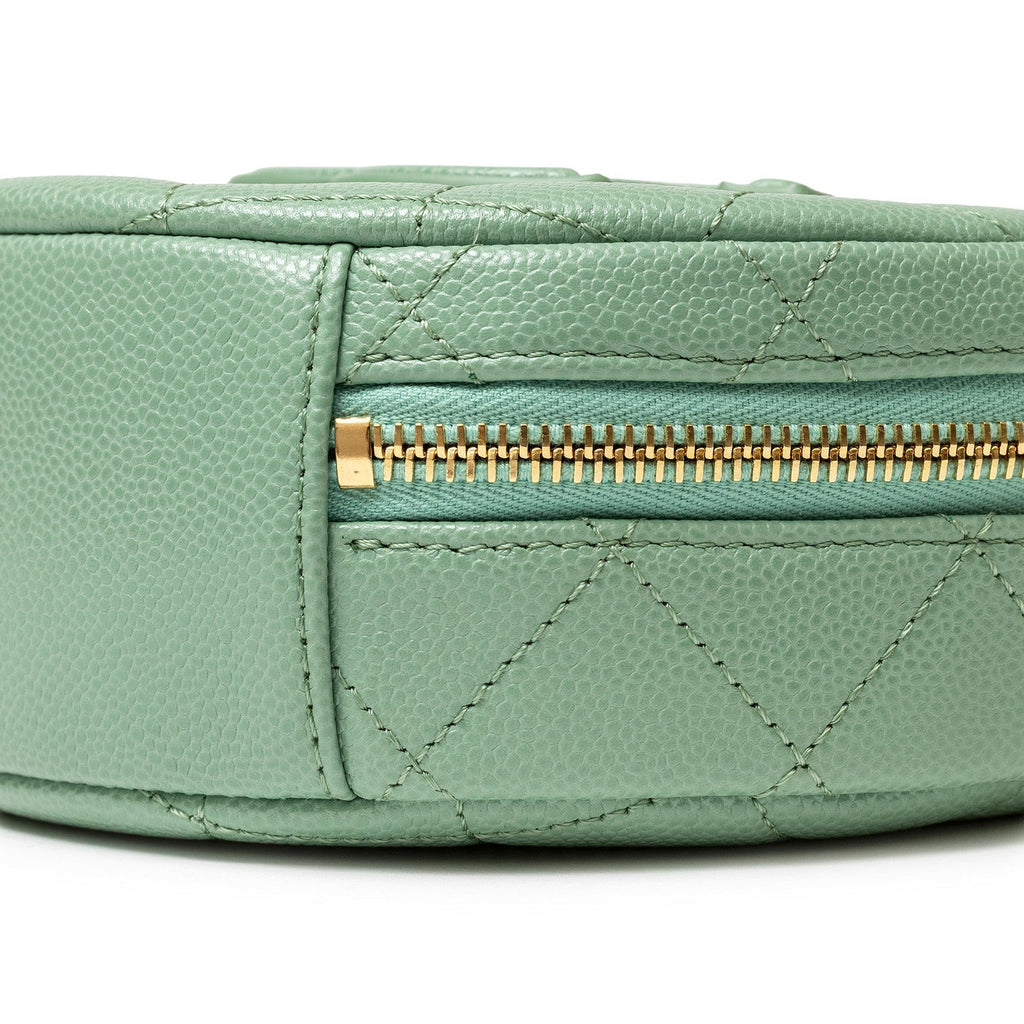 Chanel Top Handle Round Vanity Quilted Caviar Green Gold Hardware