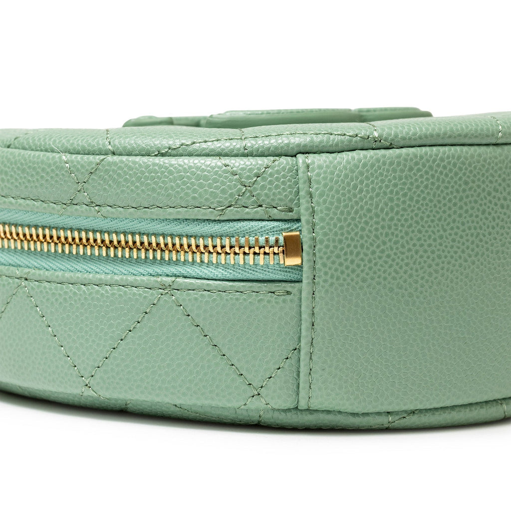 Chanel Top Handle Round Vanity Quilted Caviar Green Gold Hardware