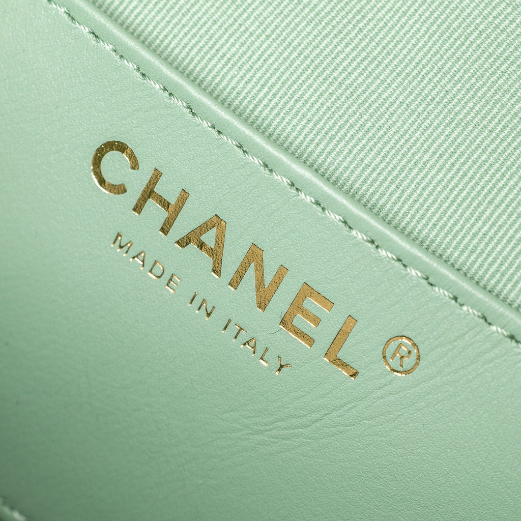 Chanel Top Handle Round Vanity Quilted Caviar Green Gold Hardware