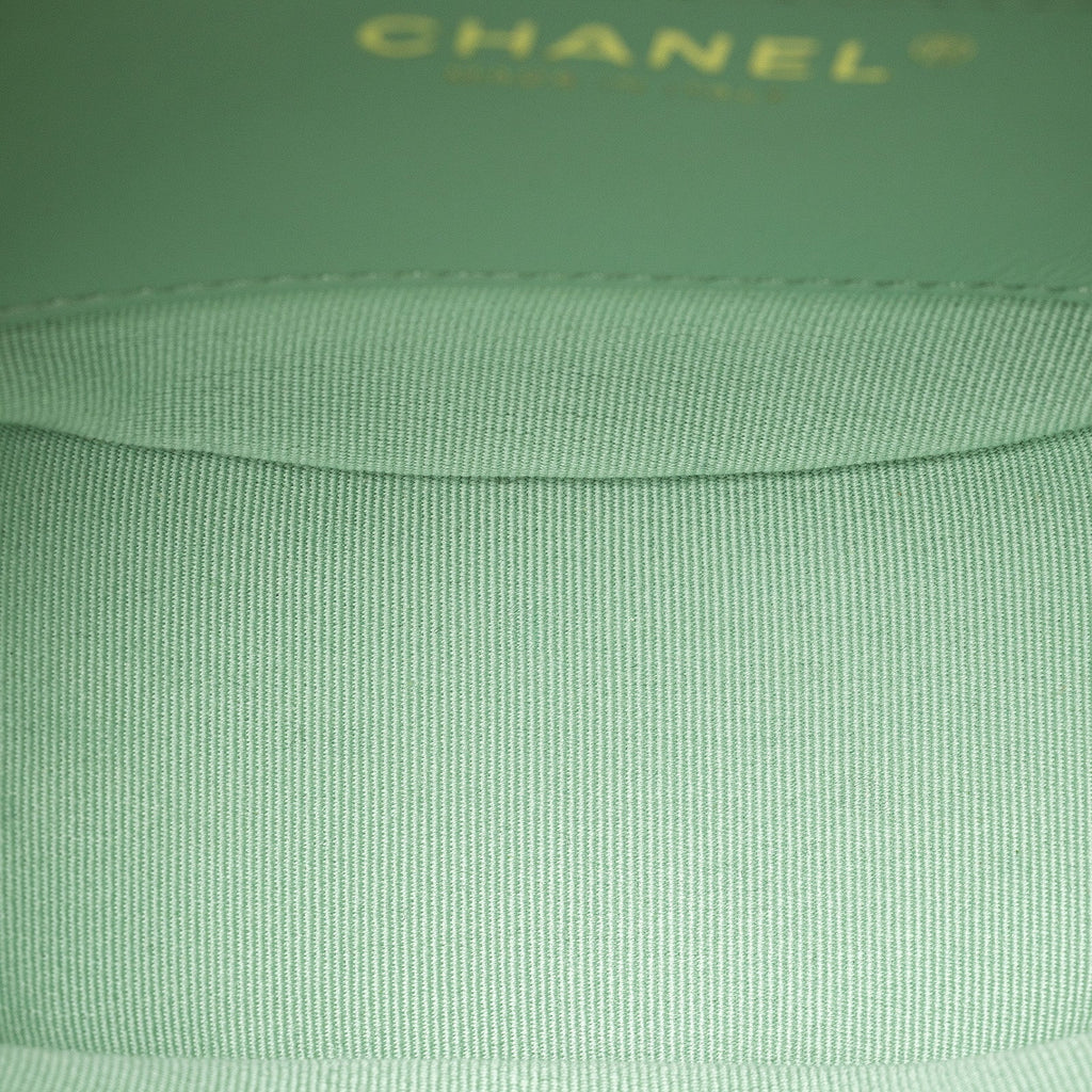 Chanel Top Handle Round Vanity Quilted Caviar Green Gold Hardware