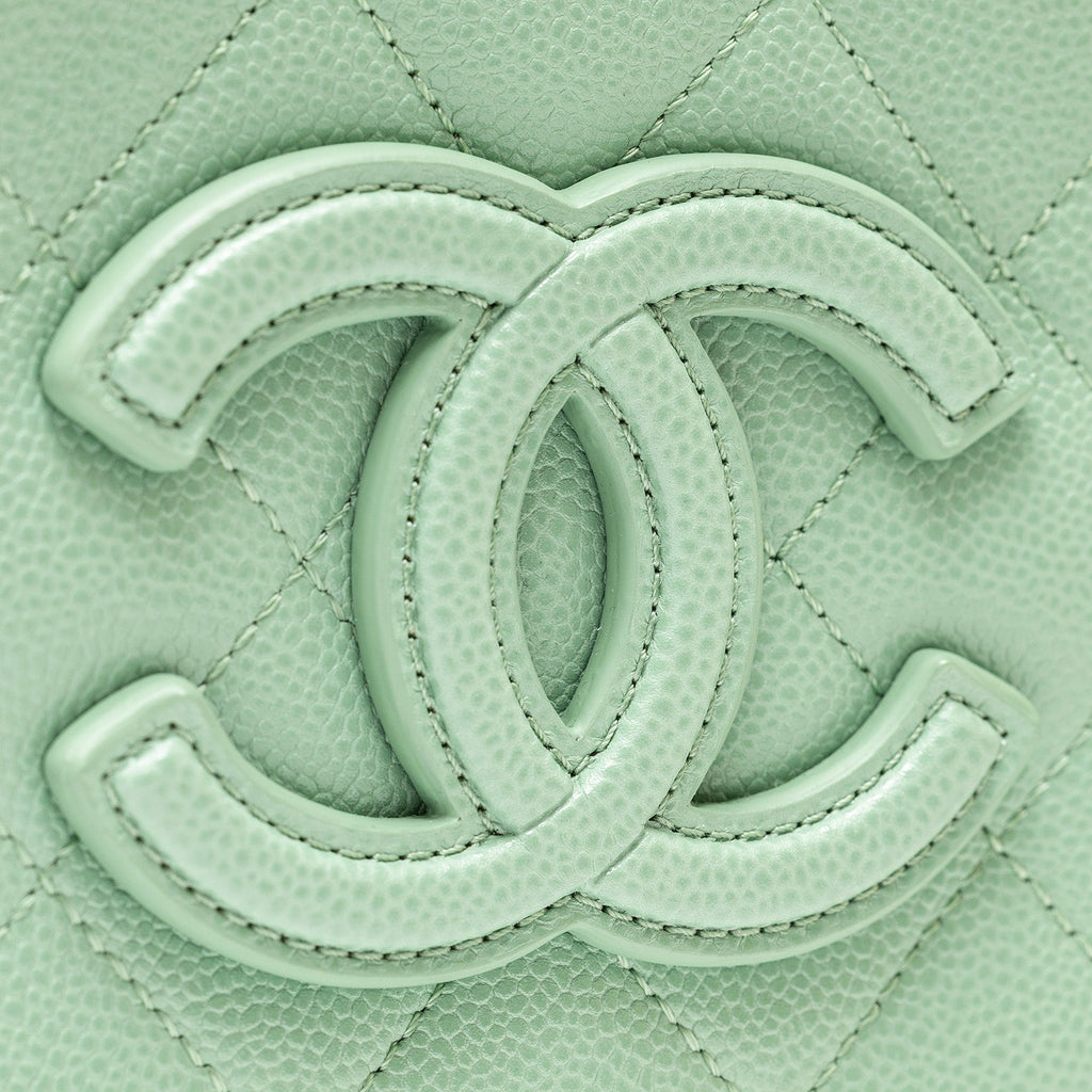 Chanel Top Handle Round Vanity Quilted Caviar Green Gold Hardware