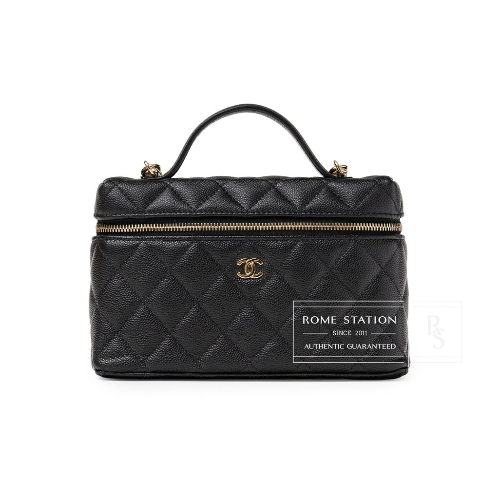 Chanel Top Handle Vanity with Chain Black Caviar Light Gold Hardware
