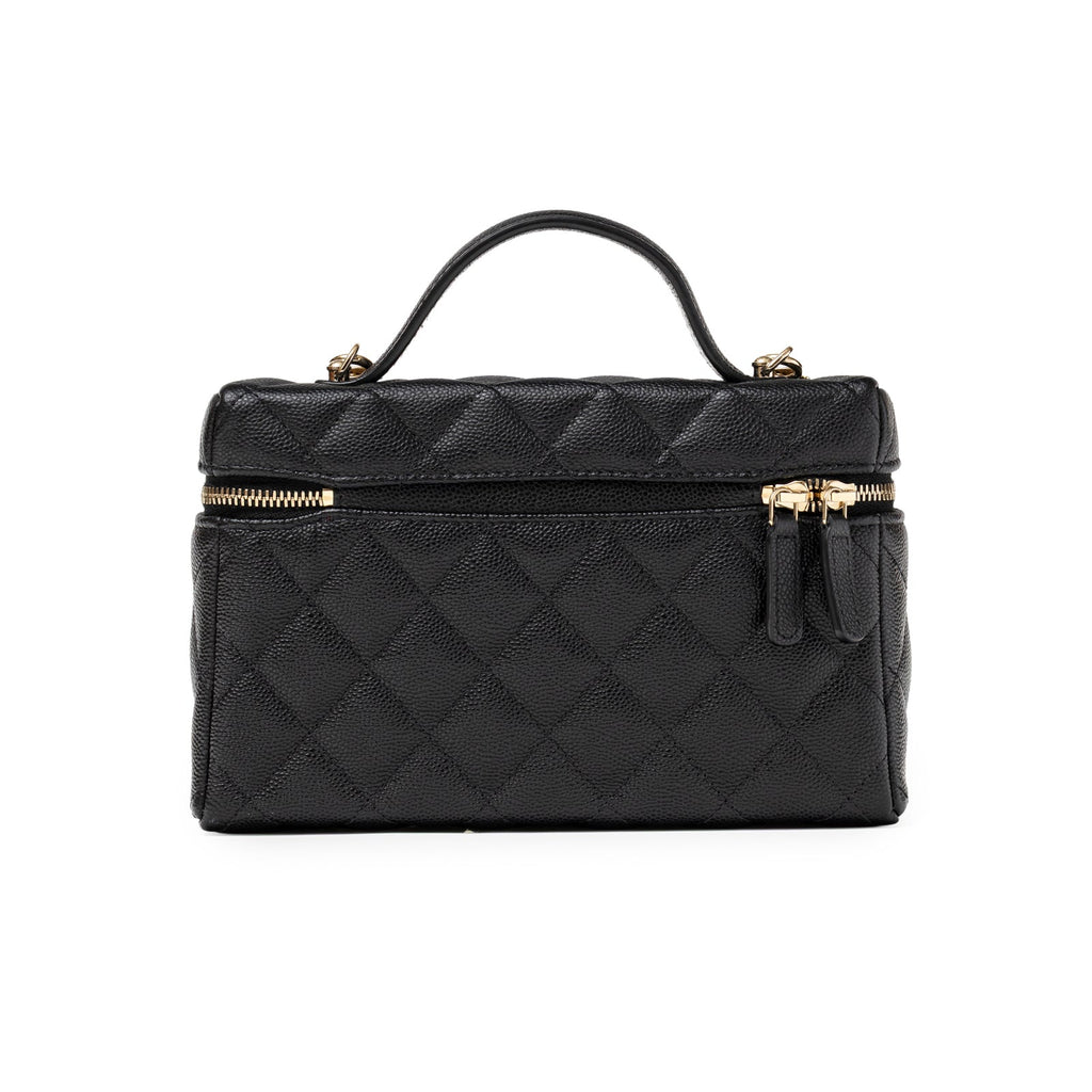 Chanel Top Handle Vanity with Chain Black Caviar Light Gold Hardware