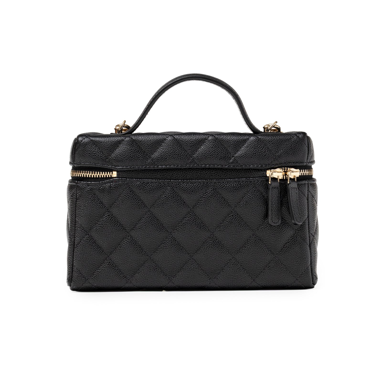 Chanel Top Handle Vanity with Chain Black Caviar Light Gold Hardware