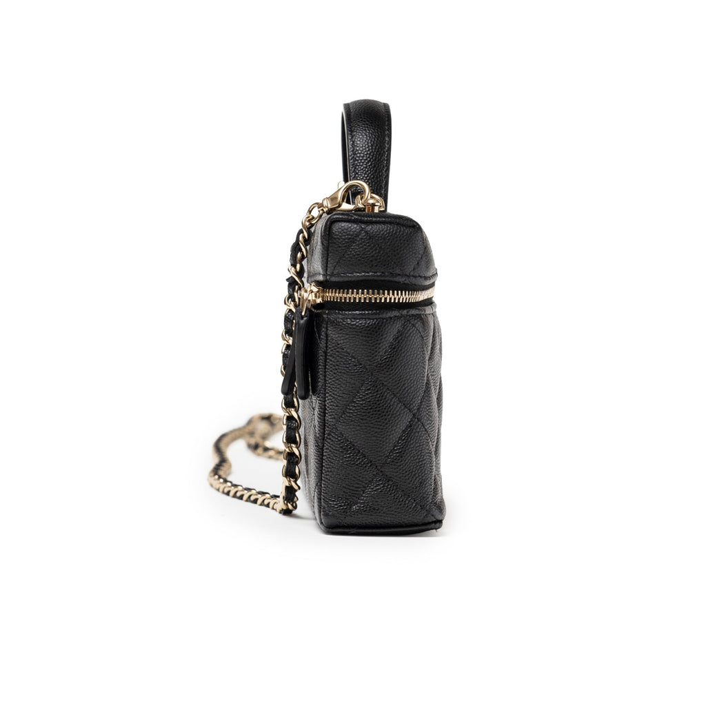 Chanel Top Handle Vanity with Chain Black Caviar Light Gold Hardware