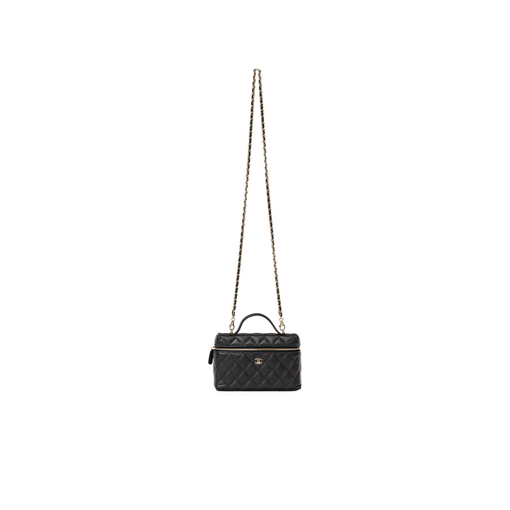 Chanel Top Handle Vanity with Chain Black Caviar Light Gold Hardware