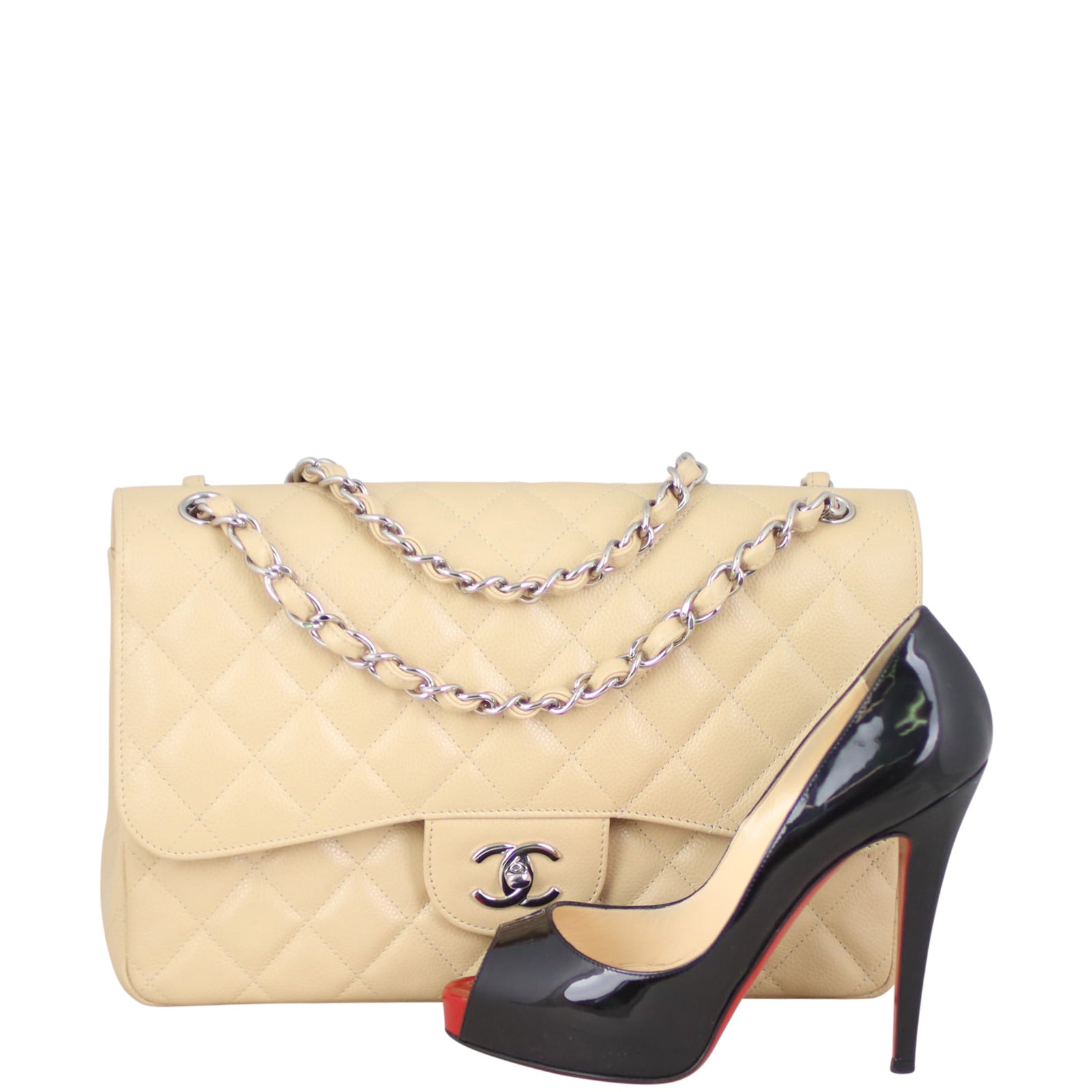 Chanel Classic Double Flap Jumbo | Beige Caviar
