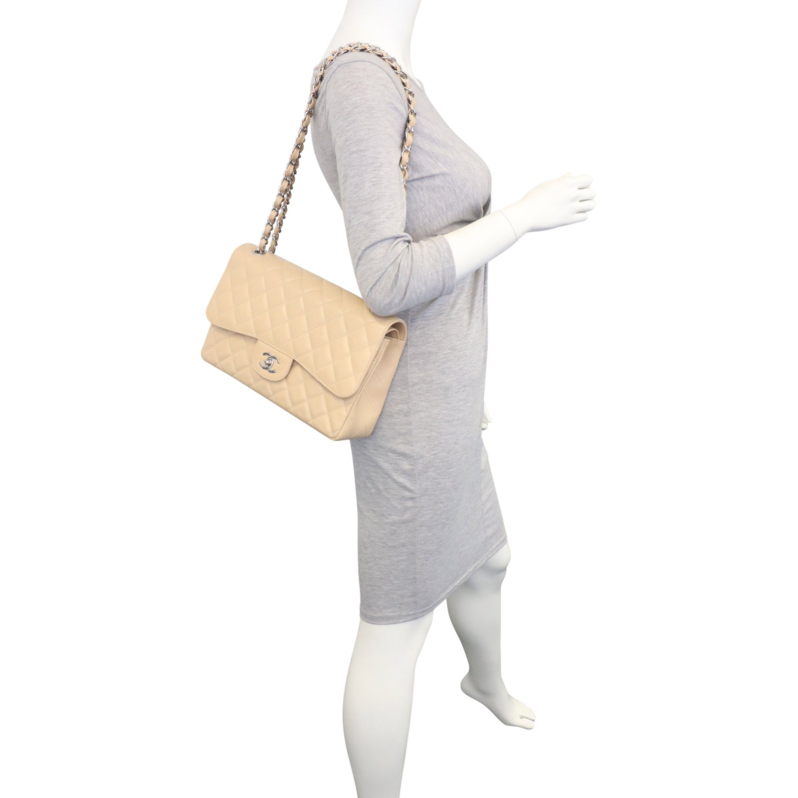 Chanel Classic Double Flap Jumbo | Beige Caviar