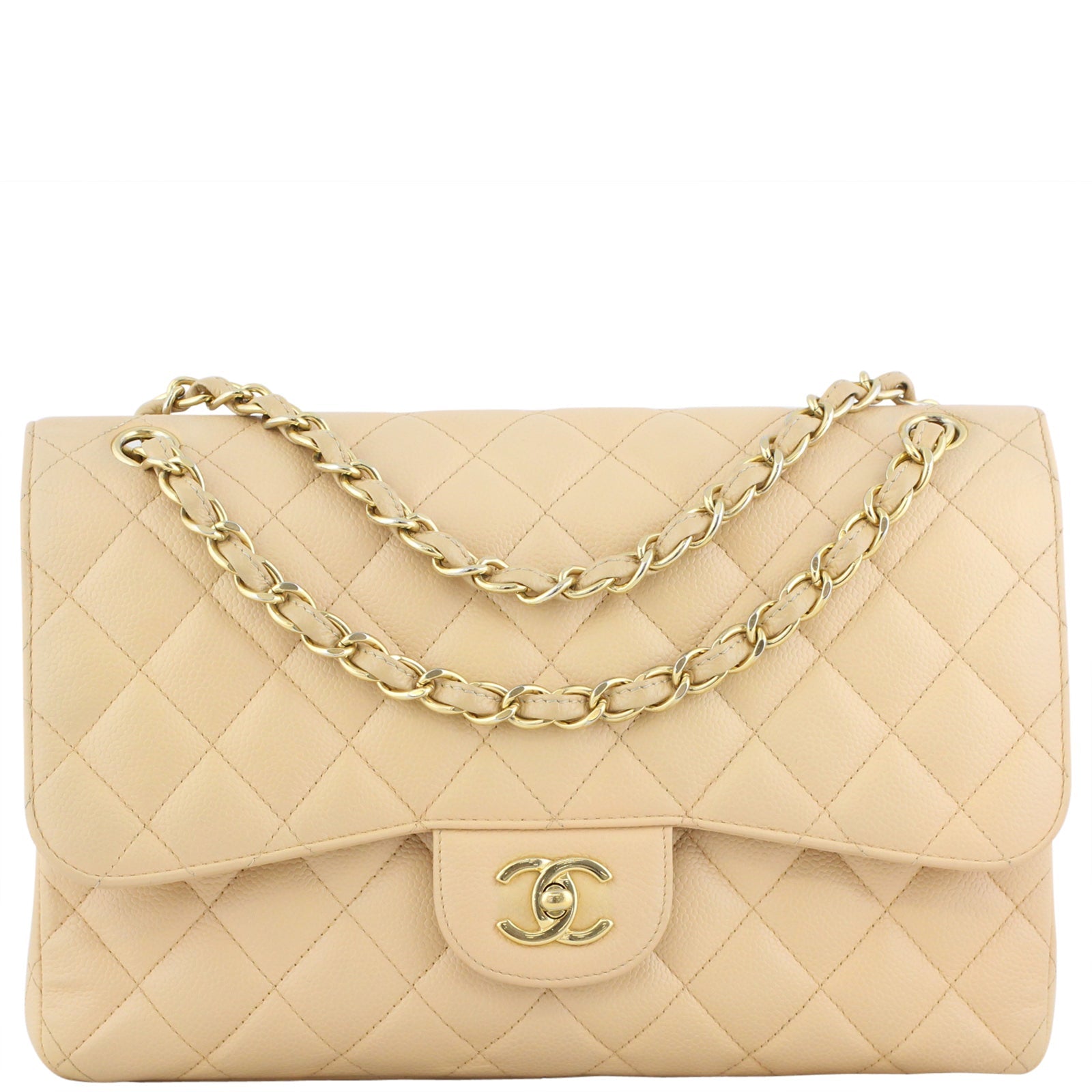 Chanel Classic Double Flap Jumbo |  Beige Gold Hardware