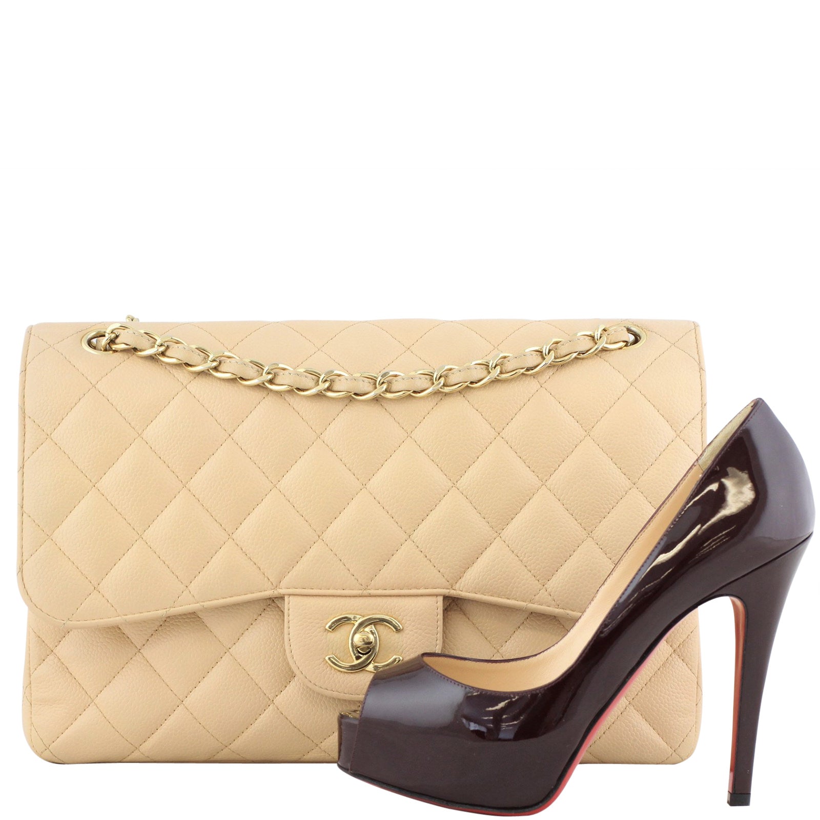 Chanel Classic Double Flap Jumbo |  Beige Gold Hardware