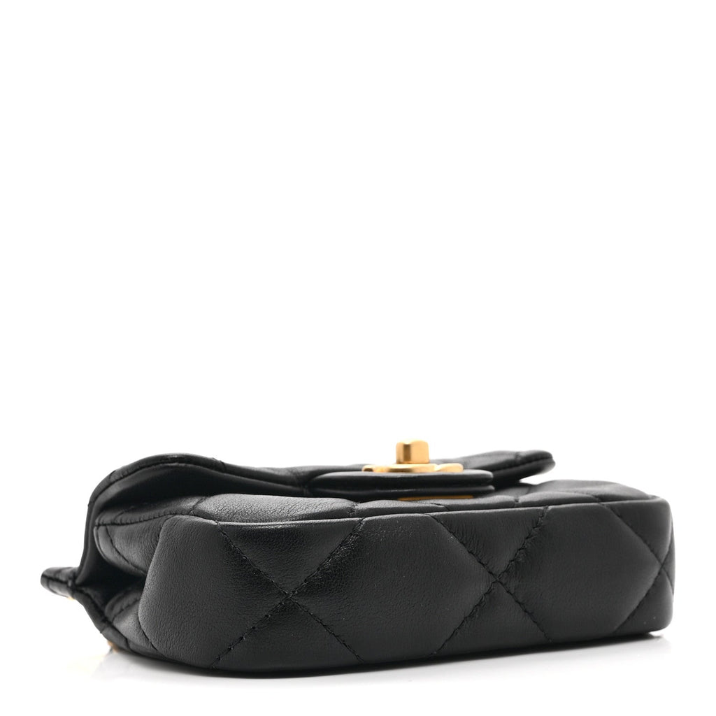 Calfskin Quilted Lady Handle Flap  Holder With Chain Black