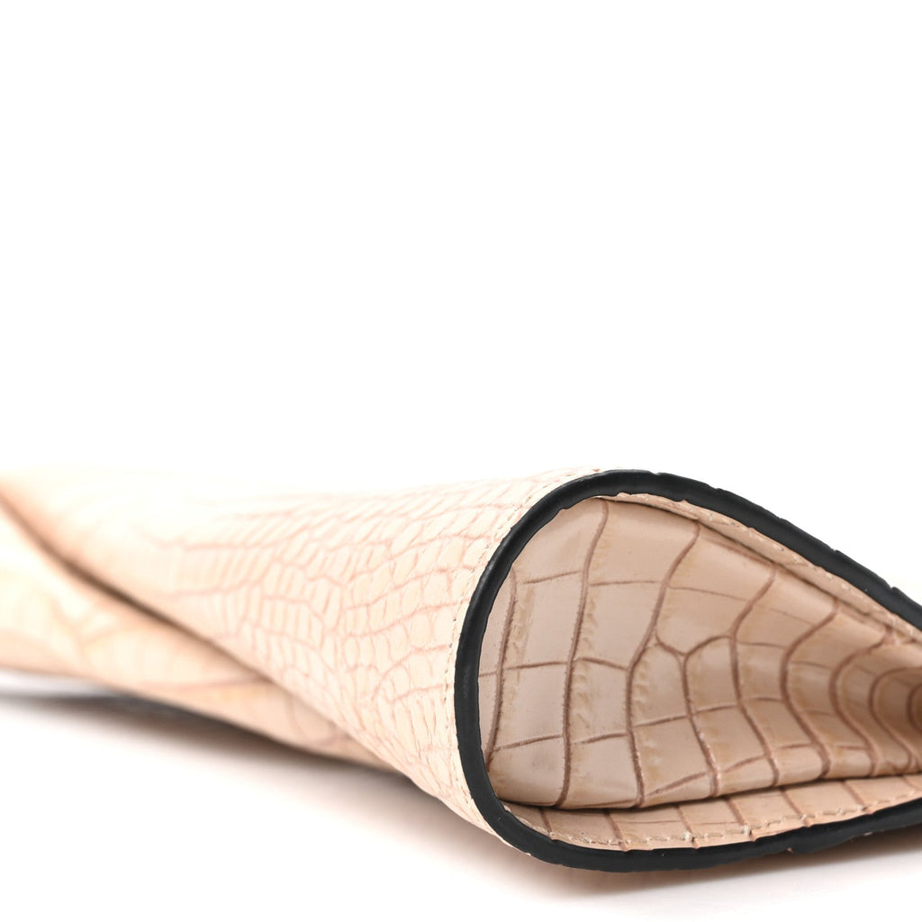 Crocodile Embossed Calfskin Loubi Twist Zip Clutch Bag Beige
