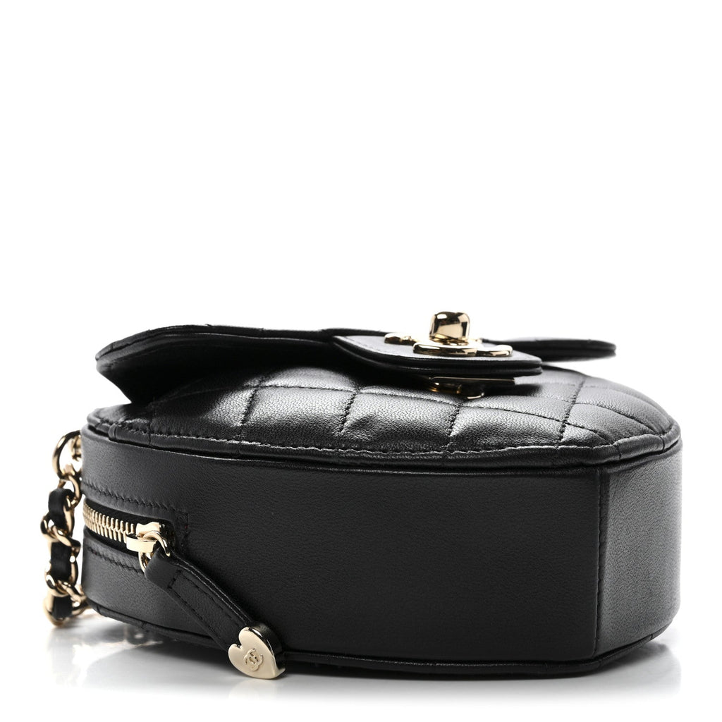 Lambskin Quilted CC In Love Heart Clutch With Chain Black