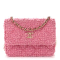Tweed Quilted Flap Chain Waist Bag Pink