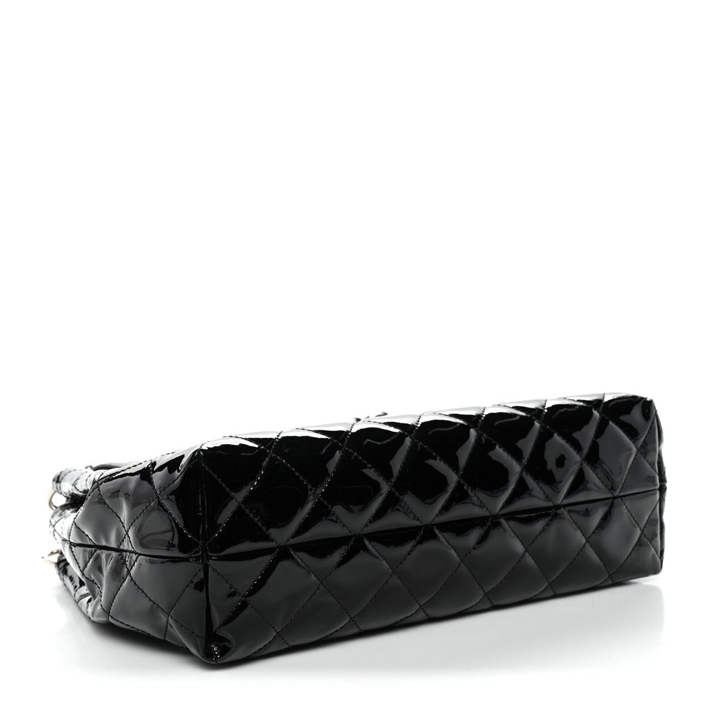 Patent Quilted Large Coco Shine Accordion Flap Black