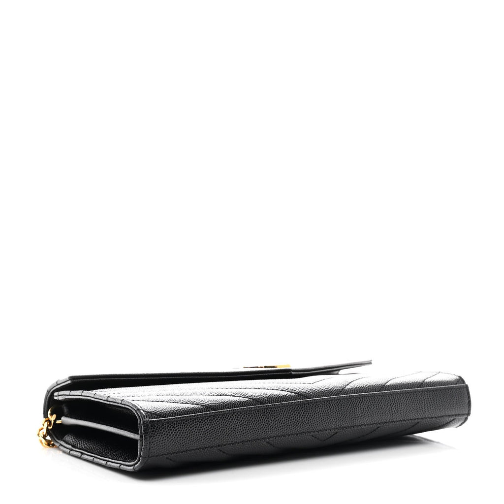 Grain De Poudre Matelasse Chevron Monogram Chain Wallet Black
