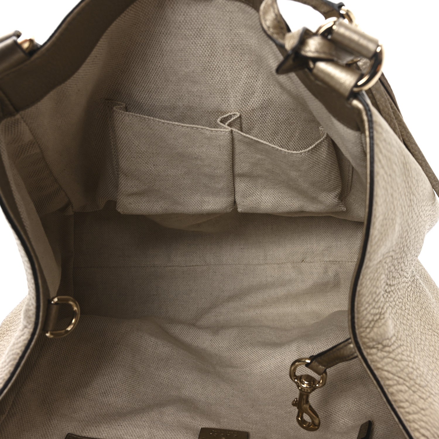 Metallic Pebbled Calfskin Medium Soho Shoulder Bag Golden Beige