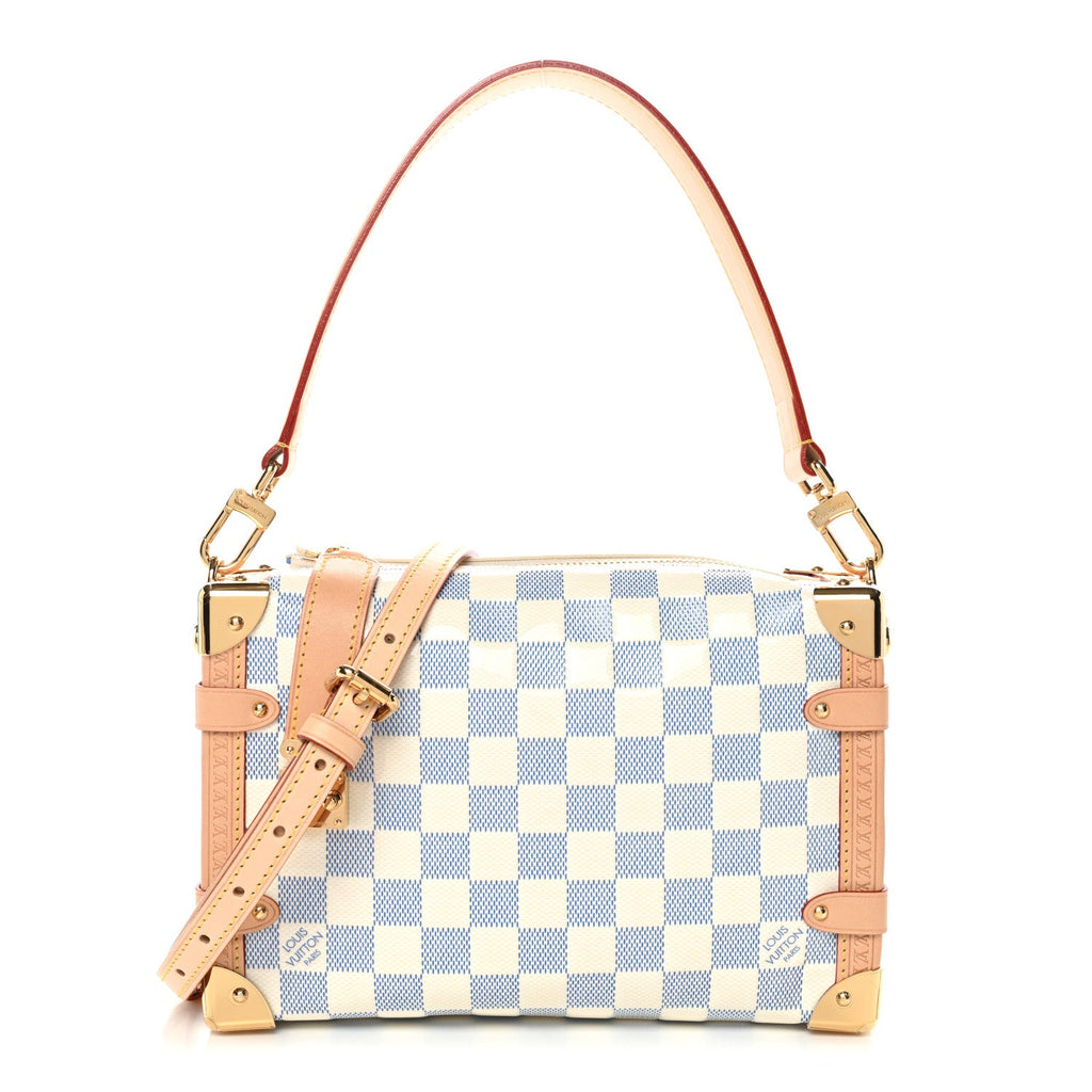 Damier Vernis Calfskin Side Trunk MM Celeste Blue