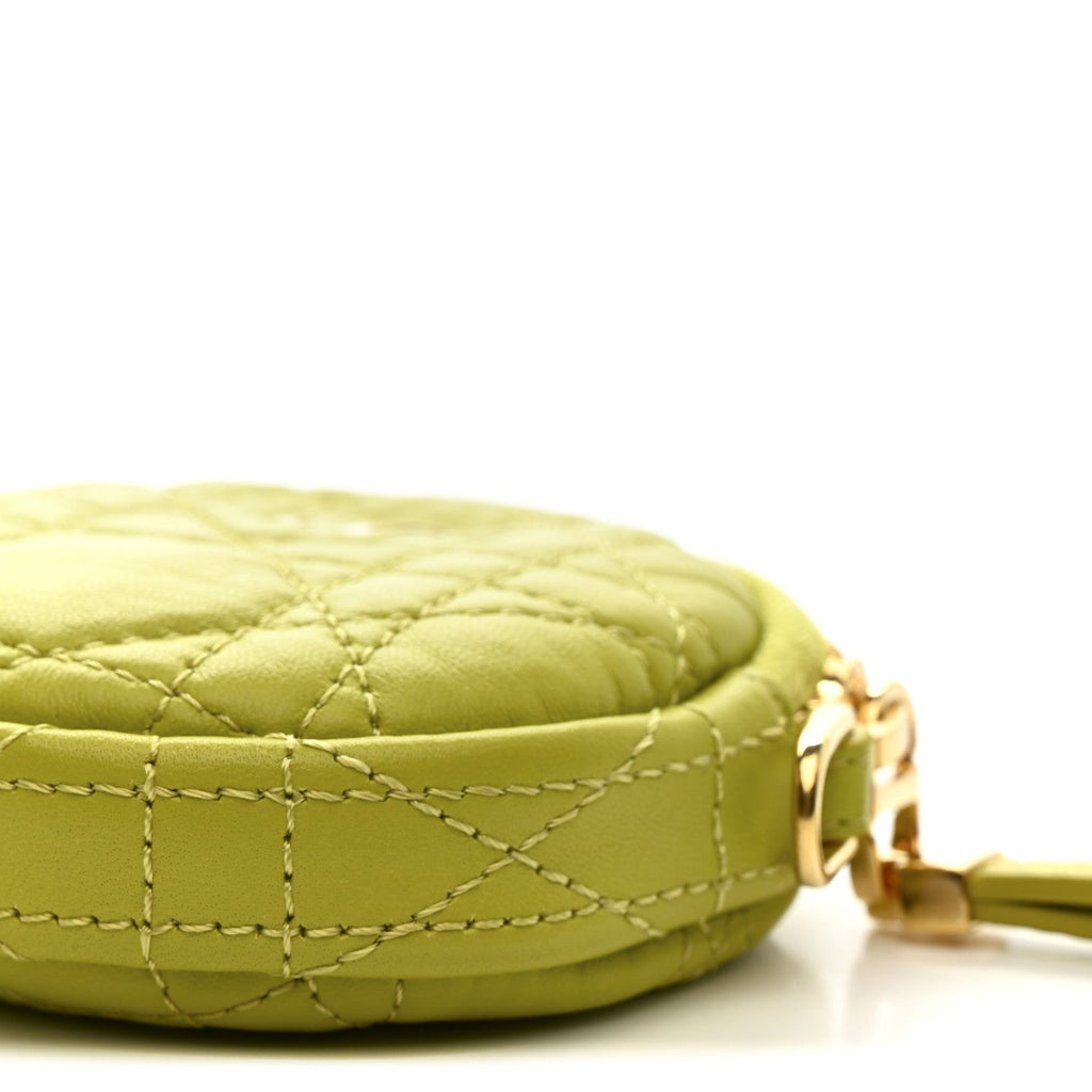 Lambskin Mini Cannage Round Caro Crossbody Pouch Lime