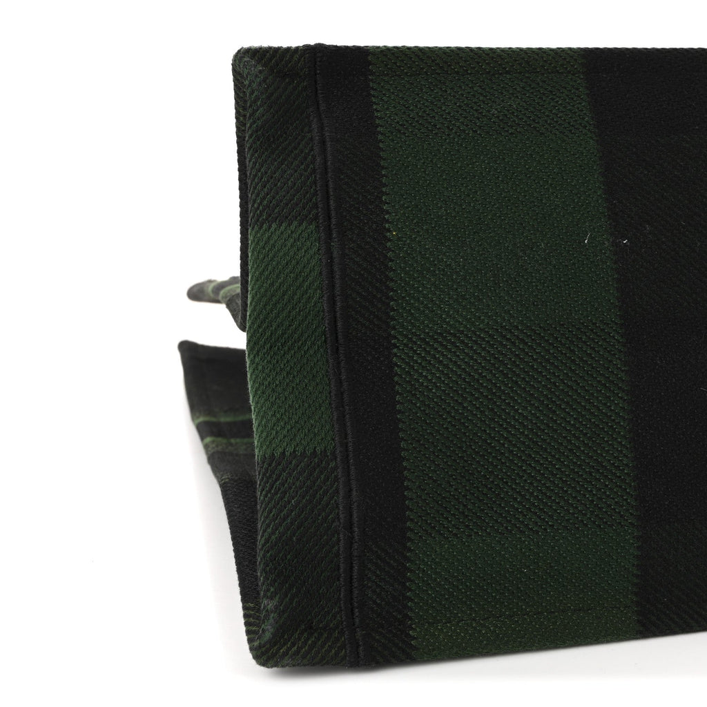 Canvas Embroidered Checkered Book Tote Black Green