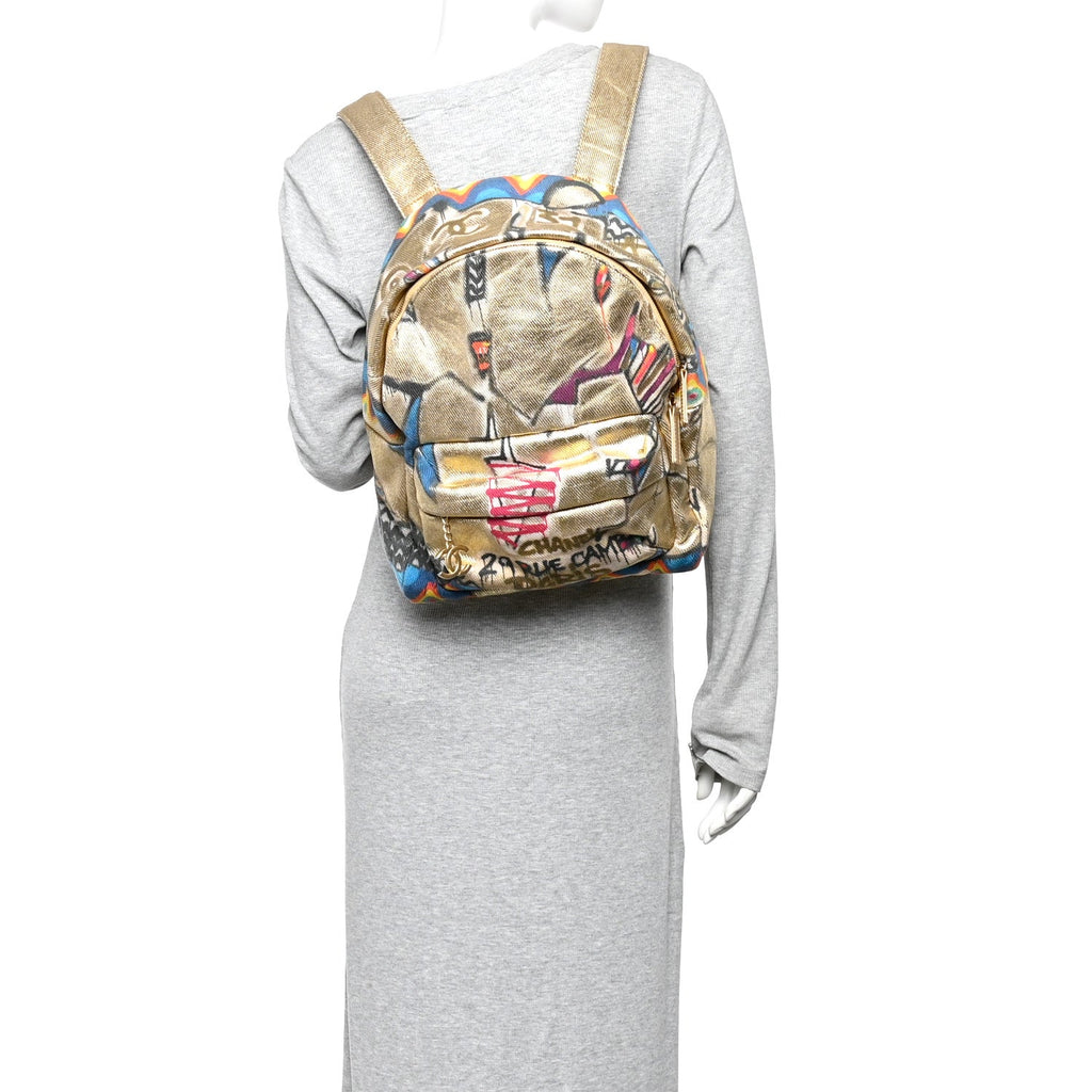 Graffiti Printed Canvas Street Spirit Backpack Multicolor