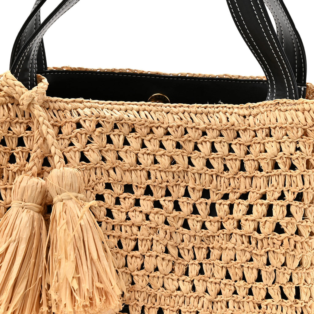 Raffia Eco Alter Nappa East West Tote Natural Black