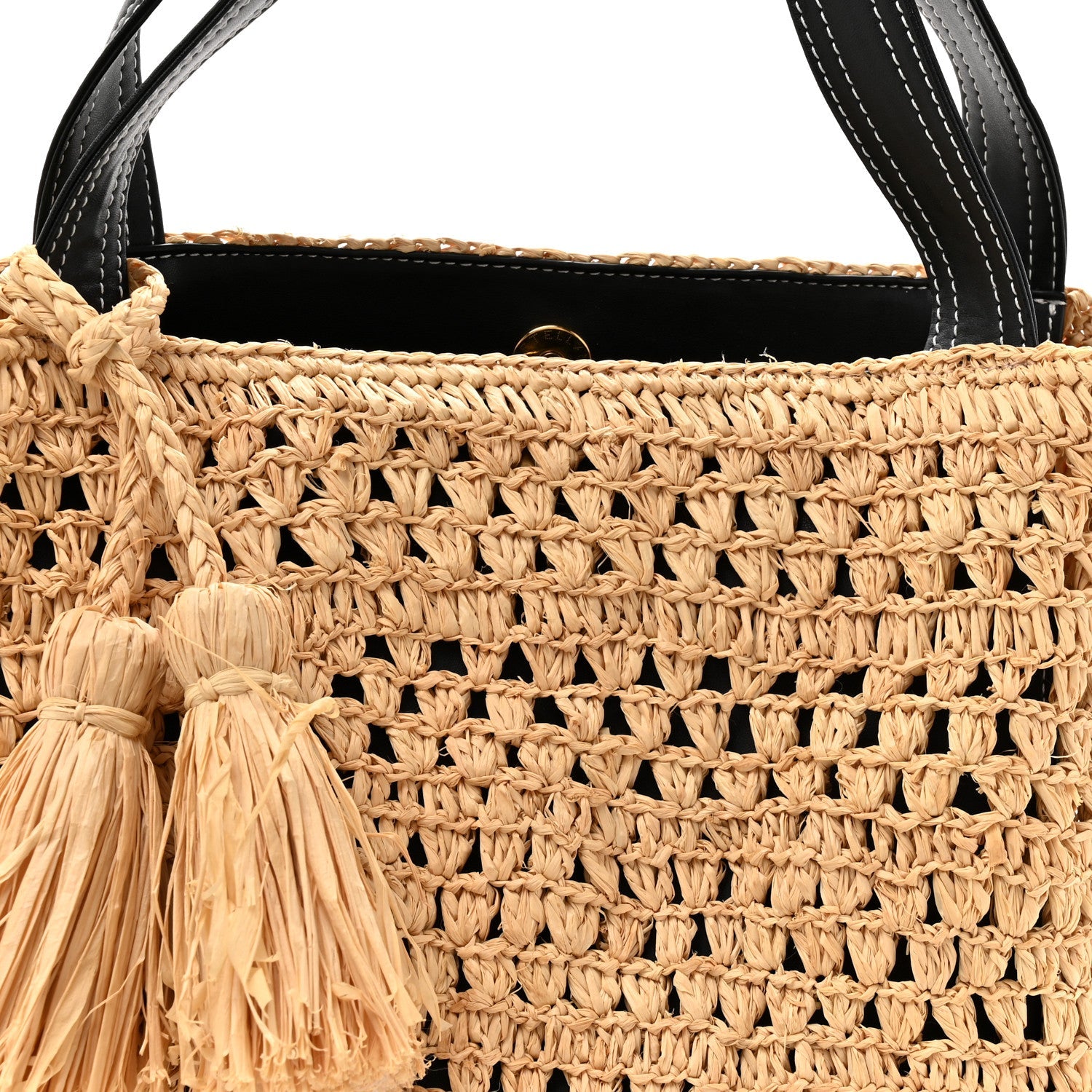Raffia Eco Alter Nappa East West Tote Natural Black