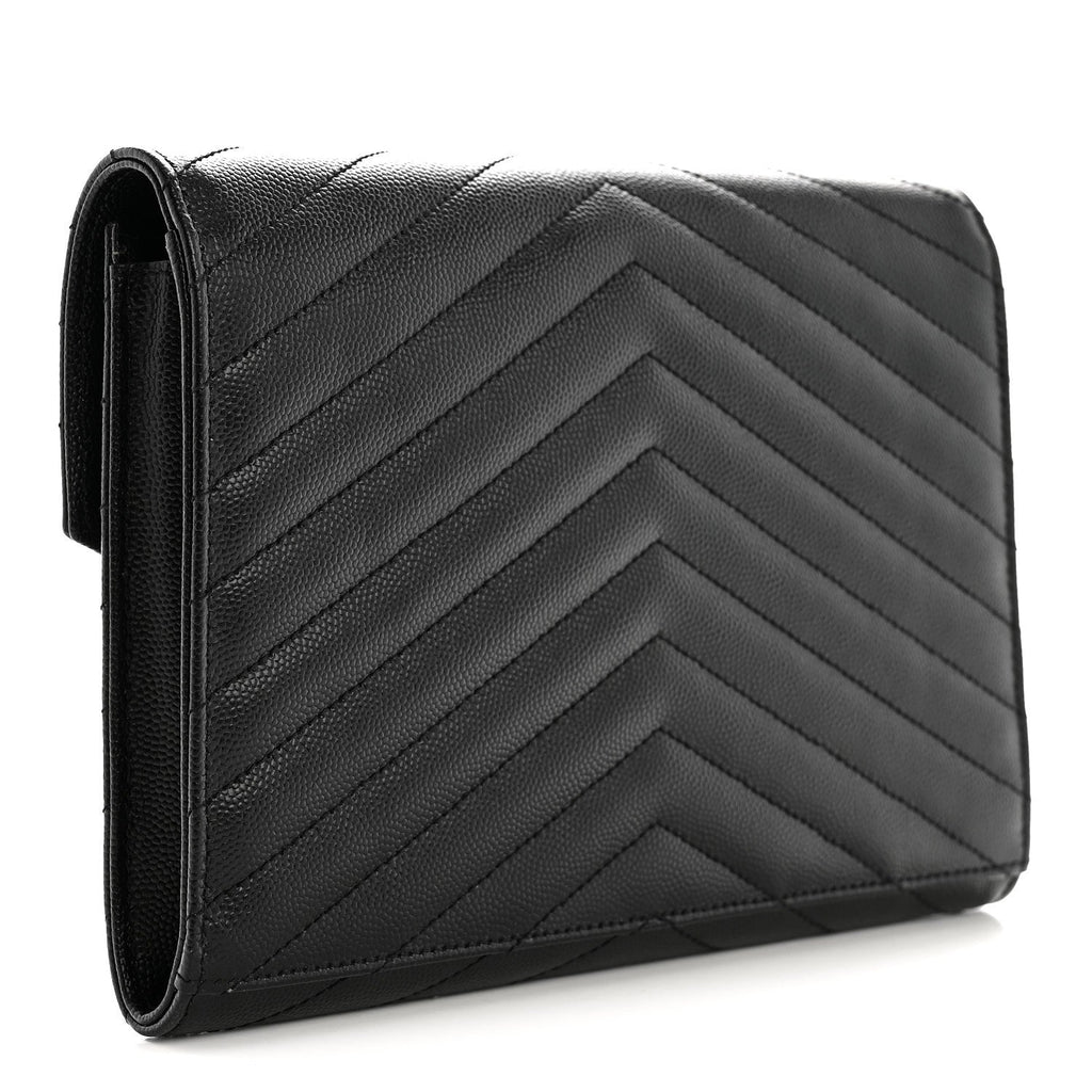 Grain De Poudre Matelasse Chevron Monogram Monochrome Envelope Clutch Black
