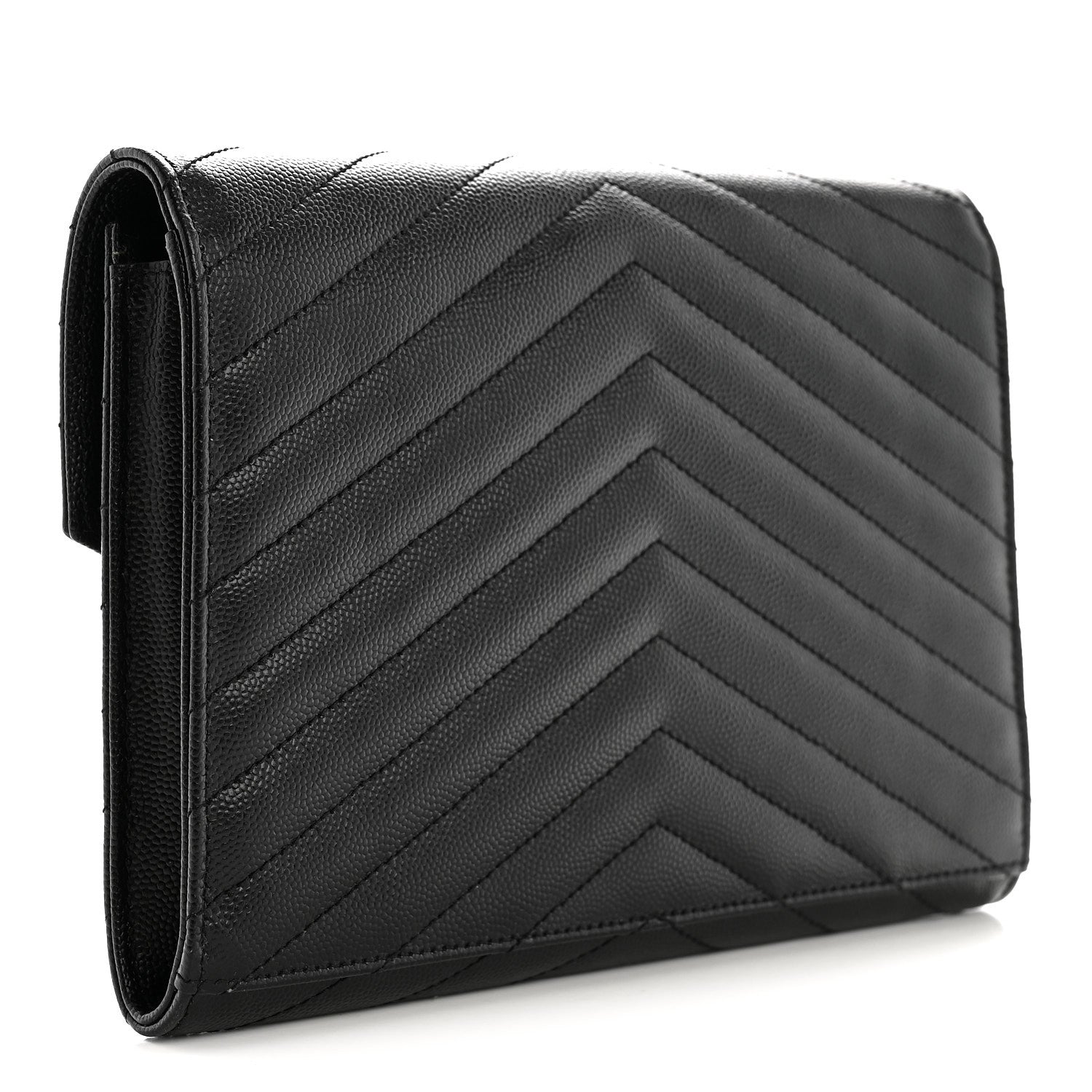 Grain De Poudre Matelasse Chevron Monogram Monochrome Envelope Clutch Black