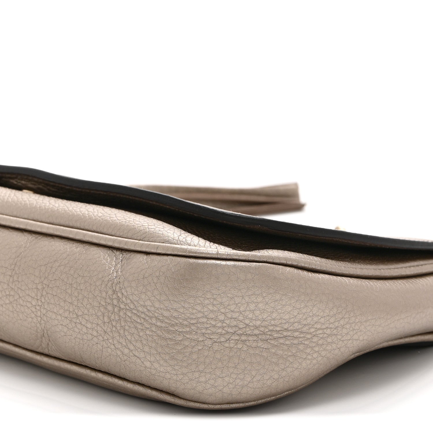 Metallic Pebbled Calfskin Medium Soho Flap Crossbody Golden Beige