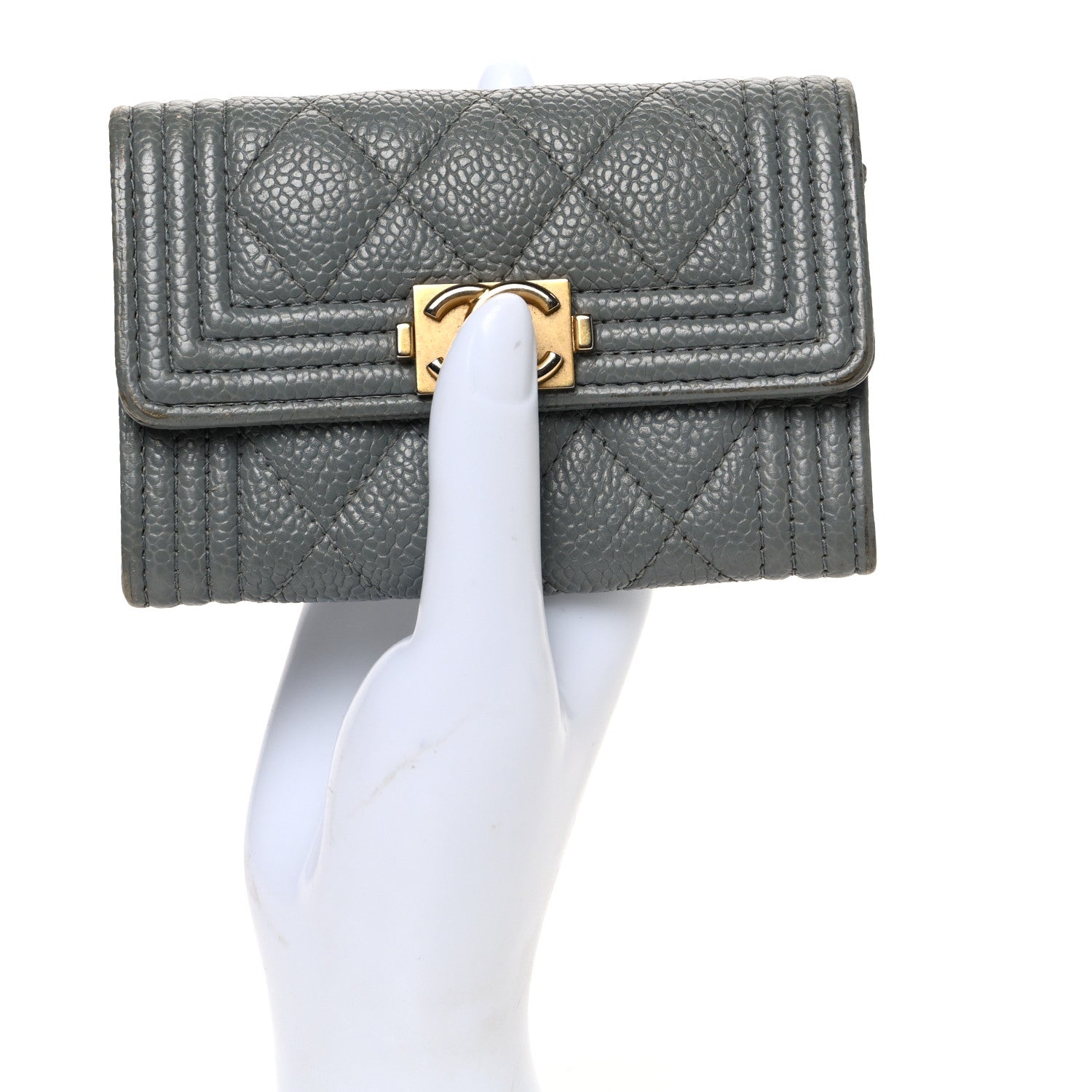 Caviar Quilted Boy Flap  Holder Grey