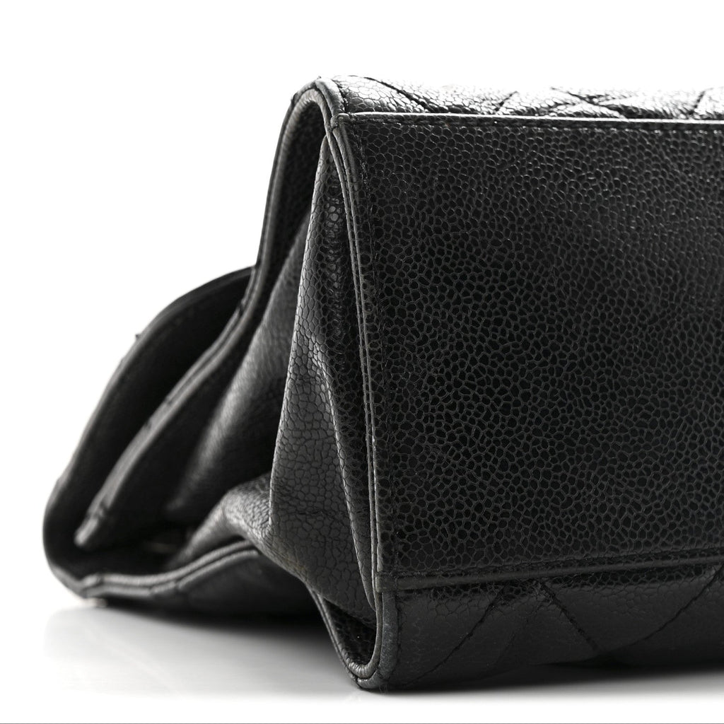 Crumpled Grained Calfskin Jumbo CC Crave Flap Black