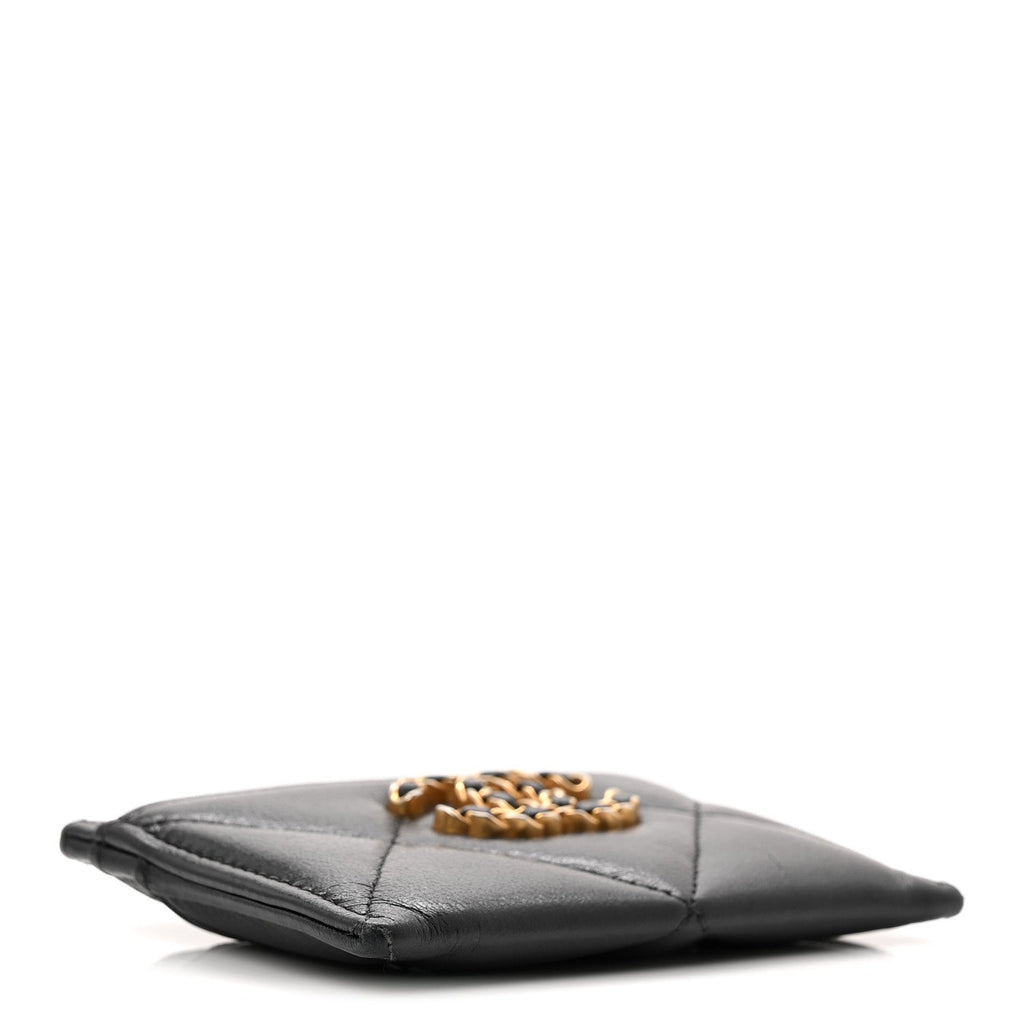 Lambskin Quilted Chanel 19  Holder Black