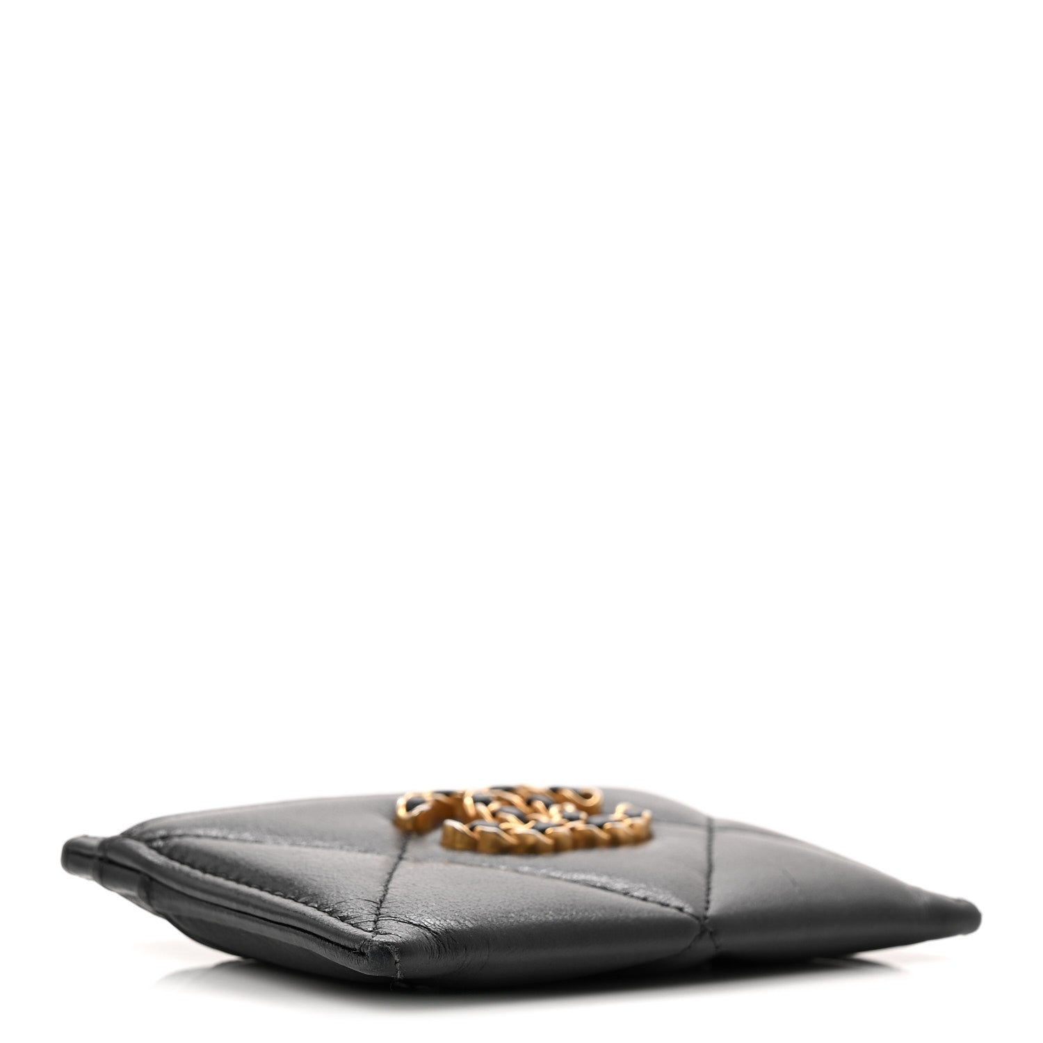 Lambskin Quilted Chanel 19  Holder Black