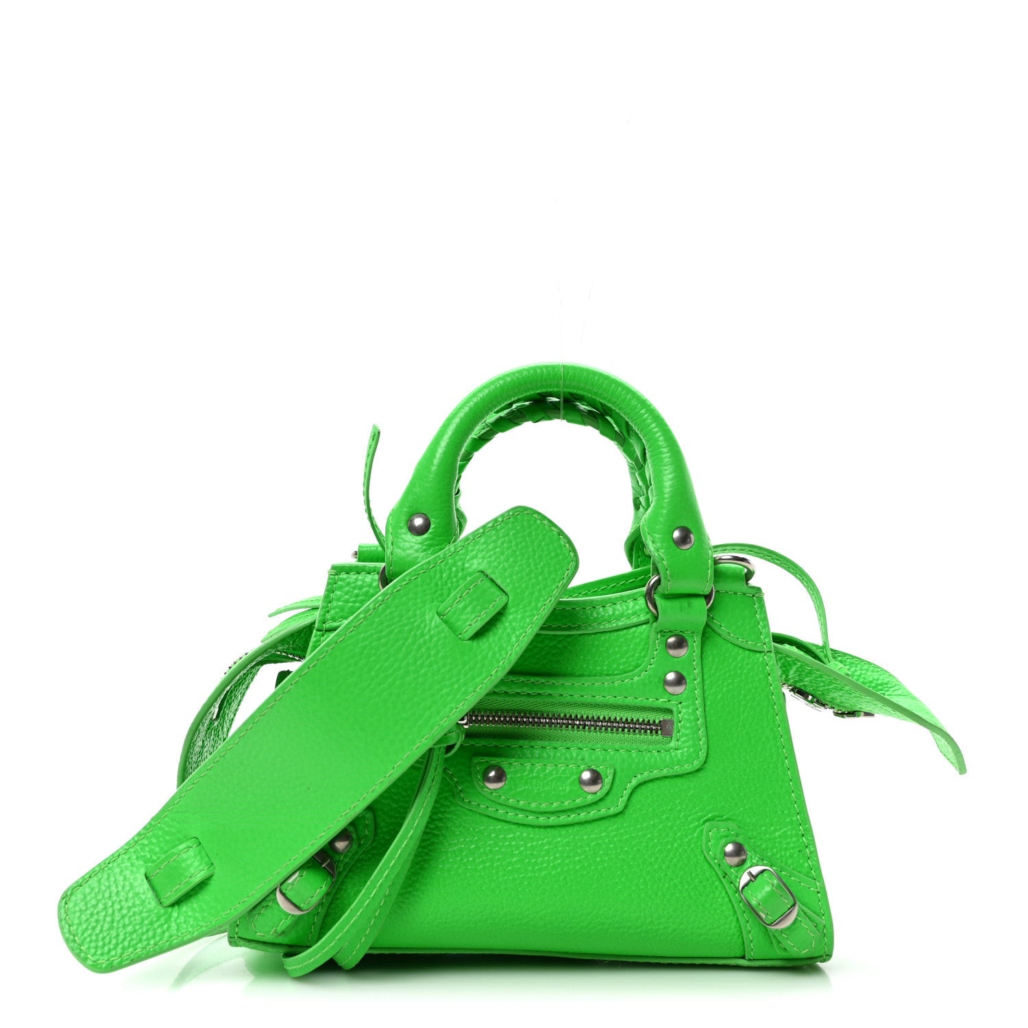Grained Calfskin Neo Classic Silver Hardware Nano City Crossbody Fluo Green