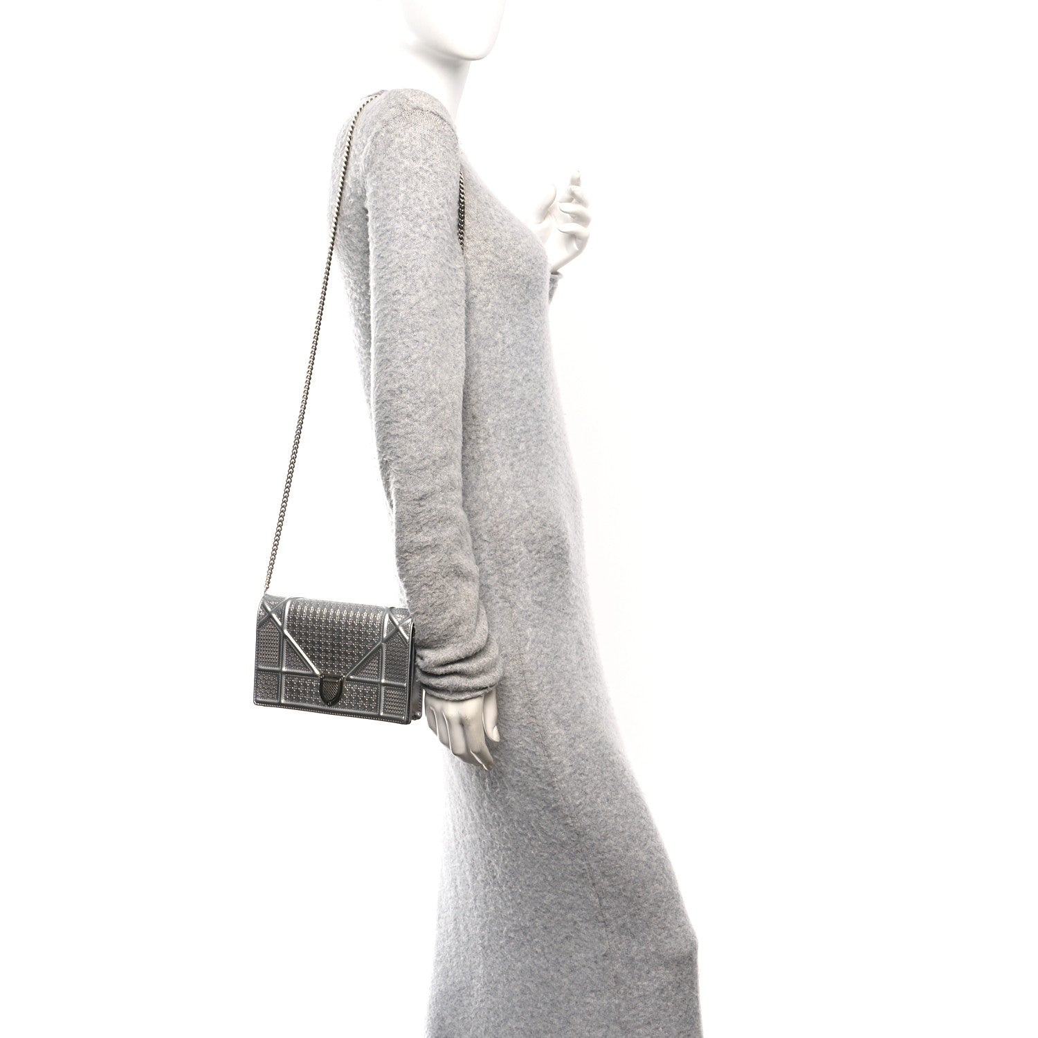 Metallic Patent Micro-Cannage Diorama Wallet on Chain Pouch Silver