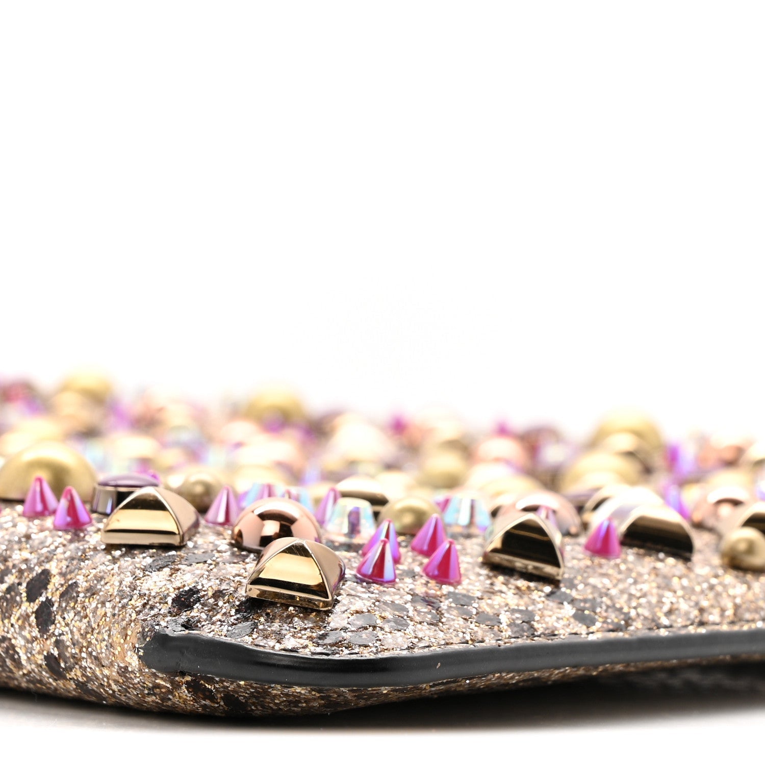 Metallic Snakeskin Embossed Spikes Loubiposh Clutch Gold Pink